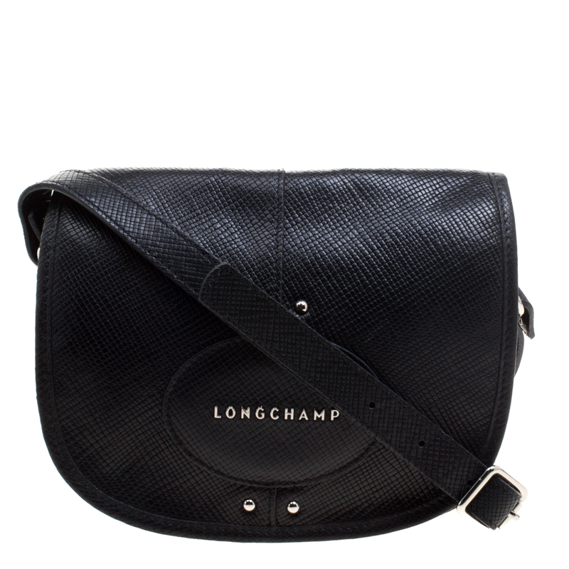 Longchamp Black Textured Leather Quadri 