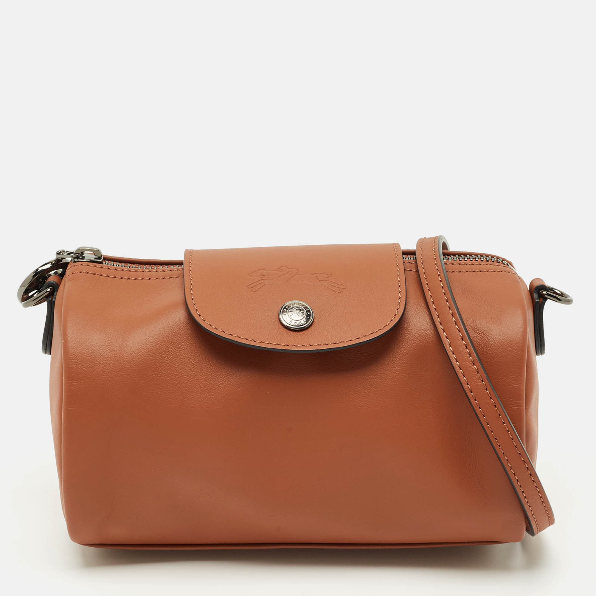

Longchamp Cognac Leather Xtra  Le Pliage Crossbody Bag, Brown