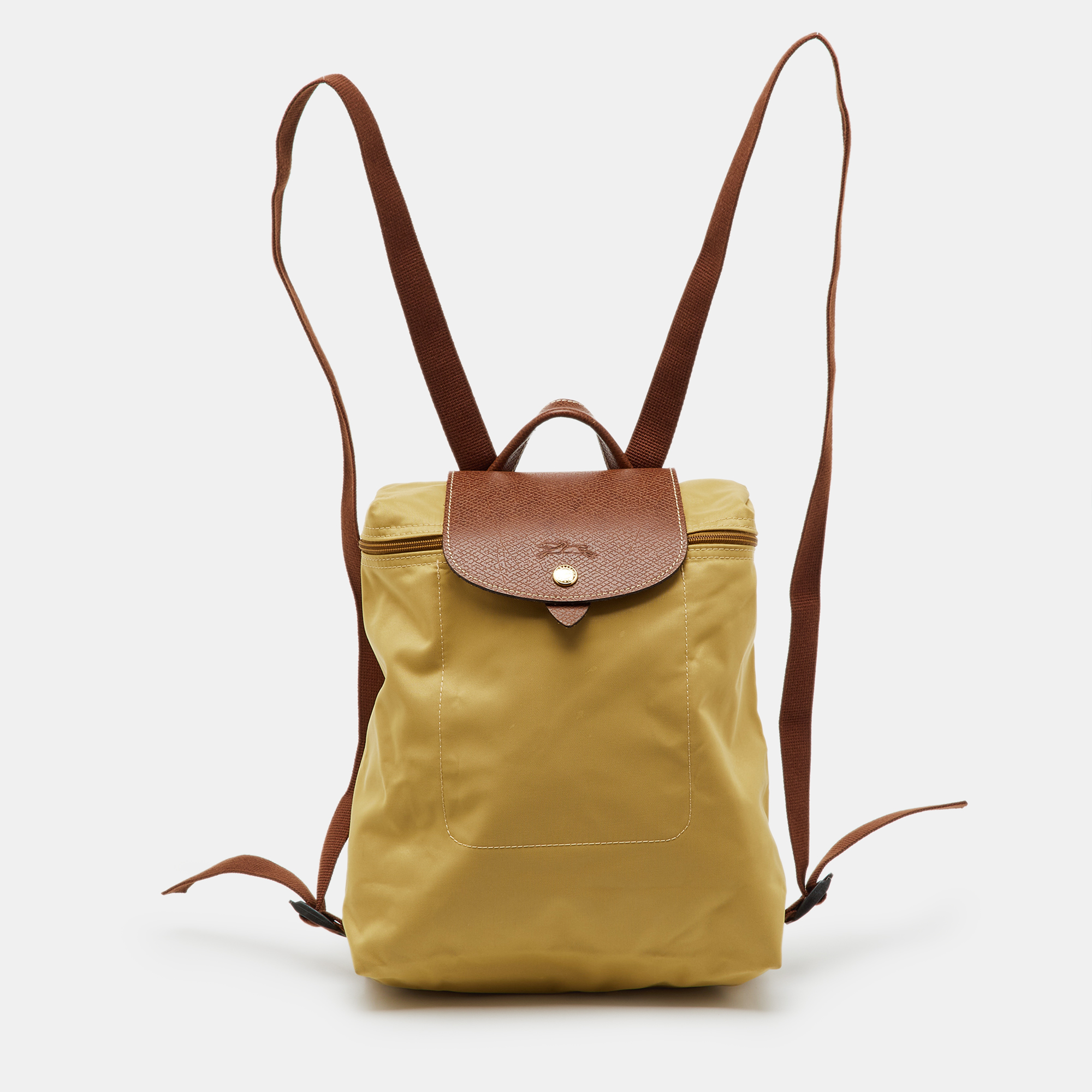 

Longchamp Beige/Brown Nylon and Leather Le Pliage Backpack