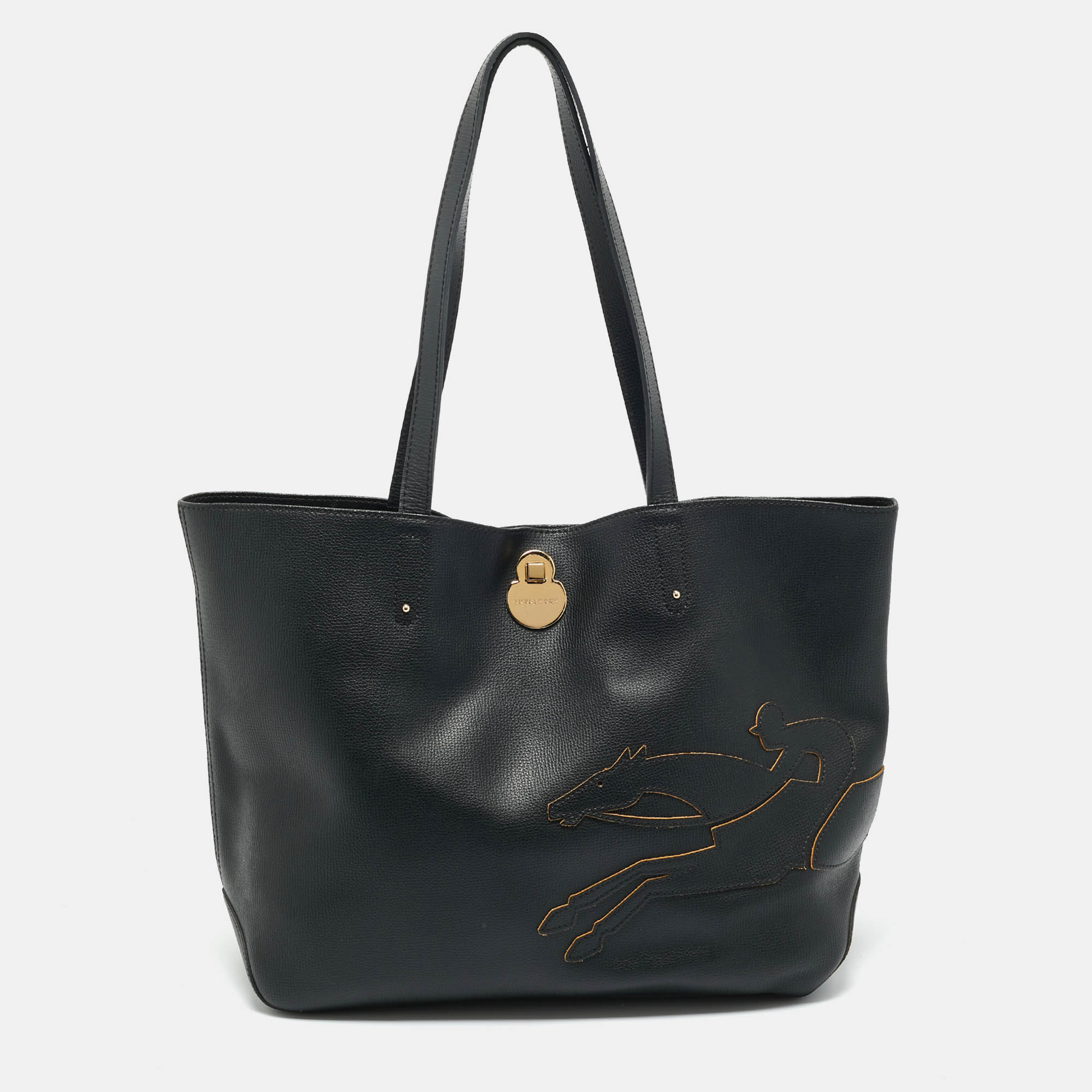 

Longchamp Black Leather Shop it Shopper Tote