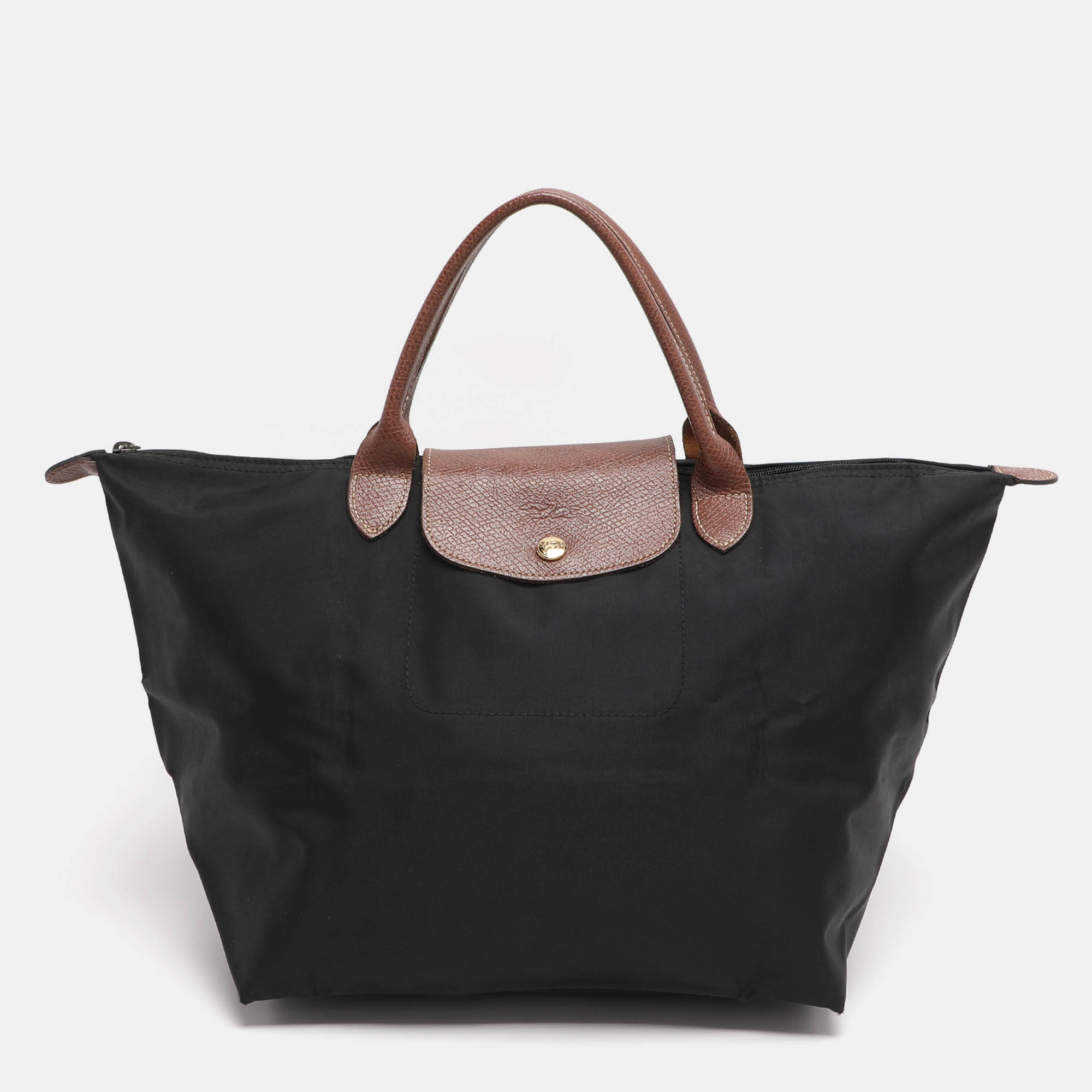 

Longchamp Brown/Black Nylon and Leather Medium Short Le Pliage Tote, Pink