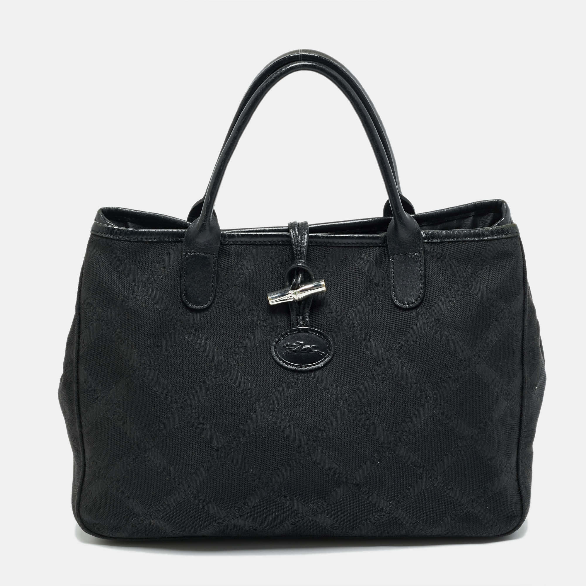 Pre-owned Longchamp Roseau Black Jacquard Canvas Tote