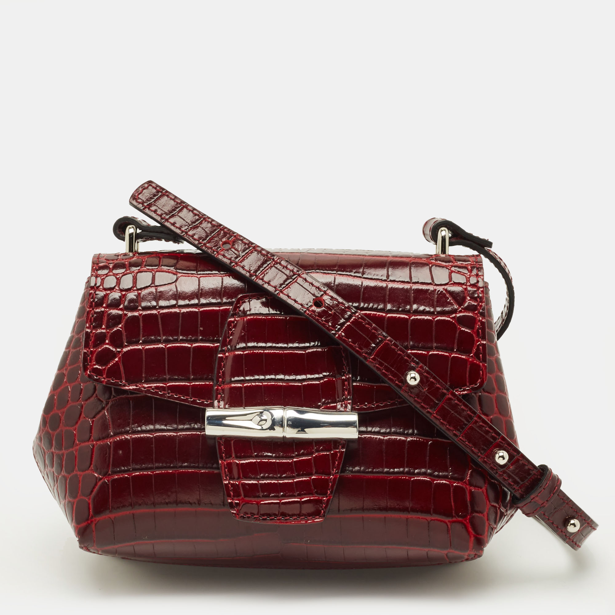 

Longchamp Roseau Mini Burgundy Croc Embossed Leather Crossbody Bag