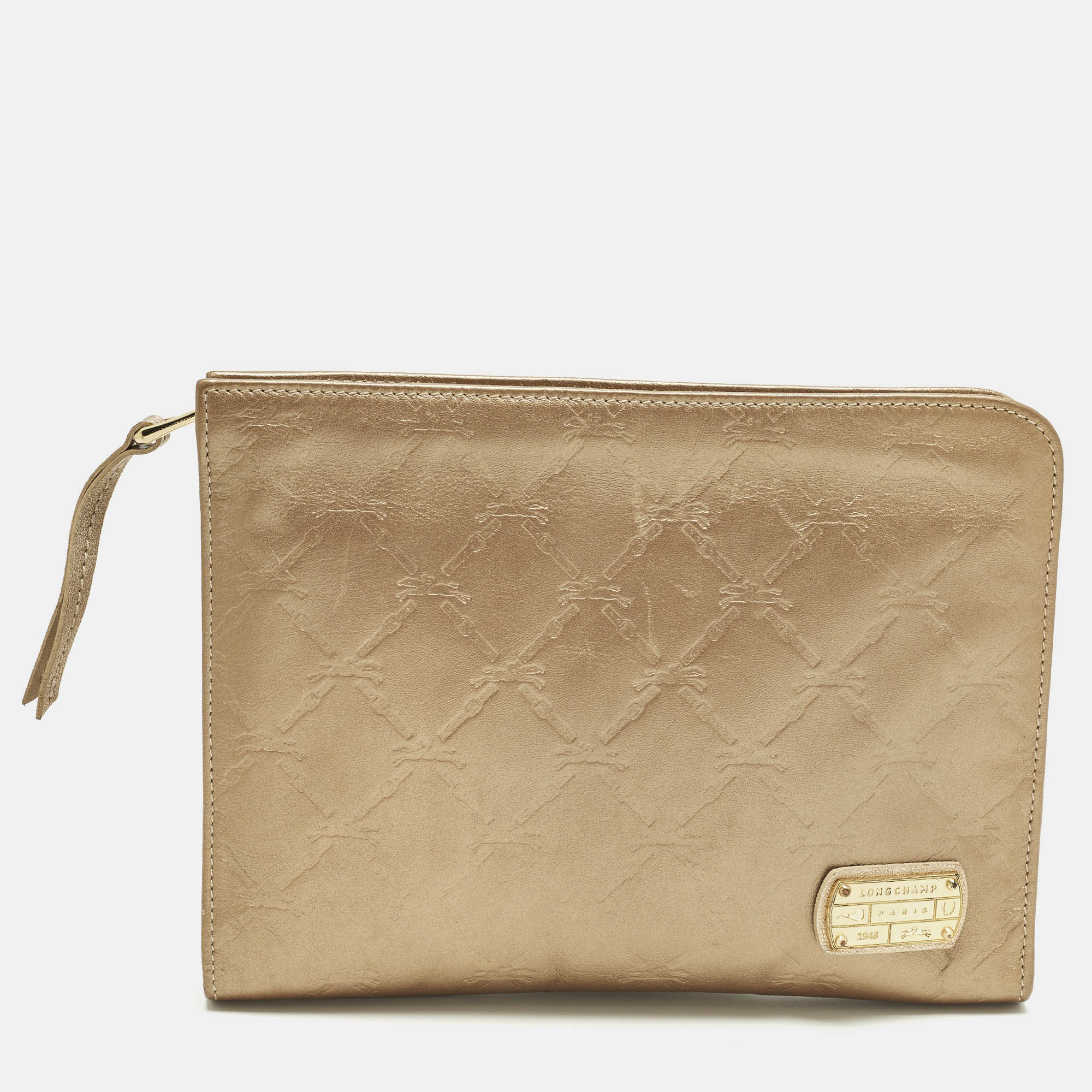 

Longchamp Beige Logo Quilted Leather Clutch