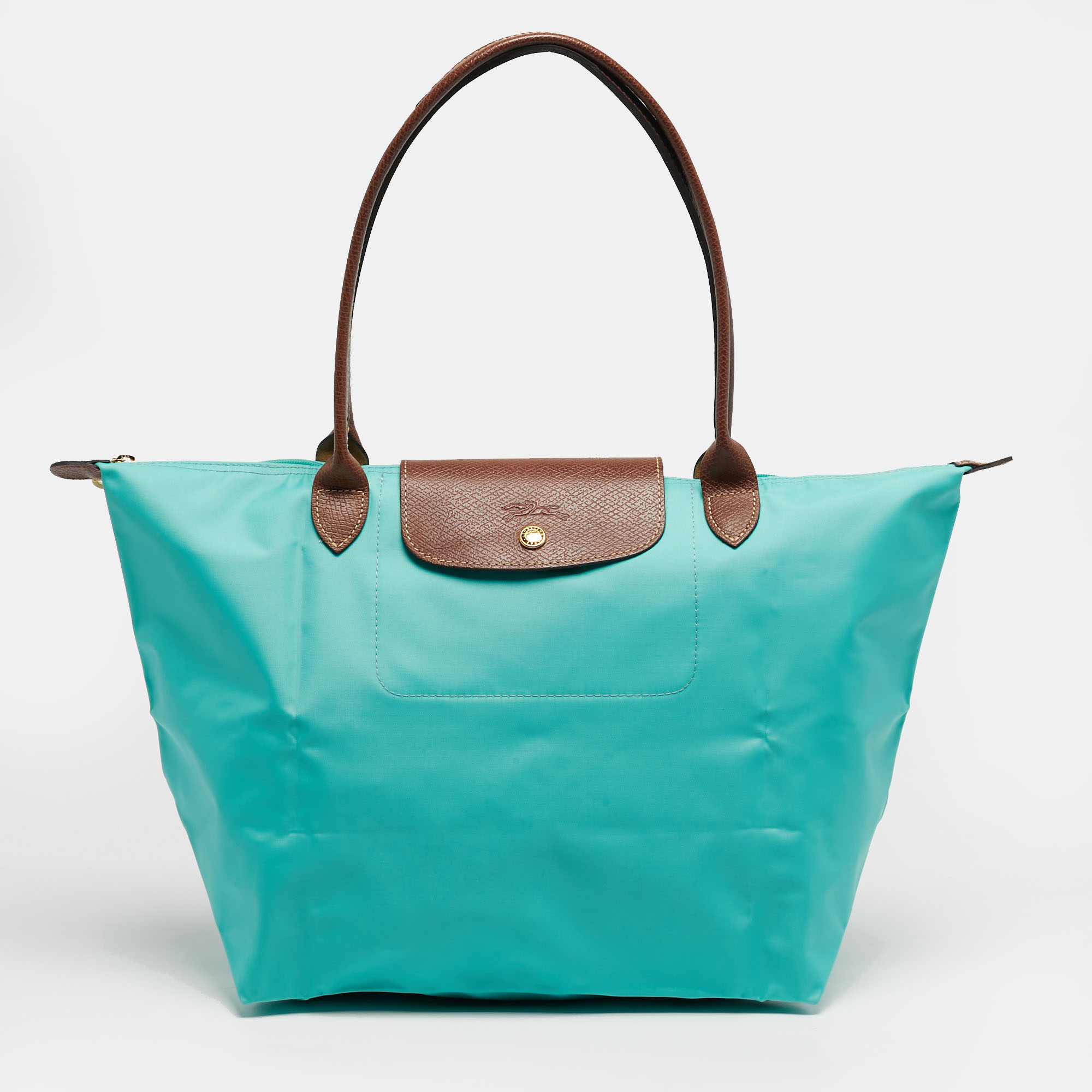 

Longchamp Le Pliage  Green/Brown Nylon and Leather Tote