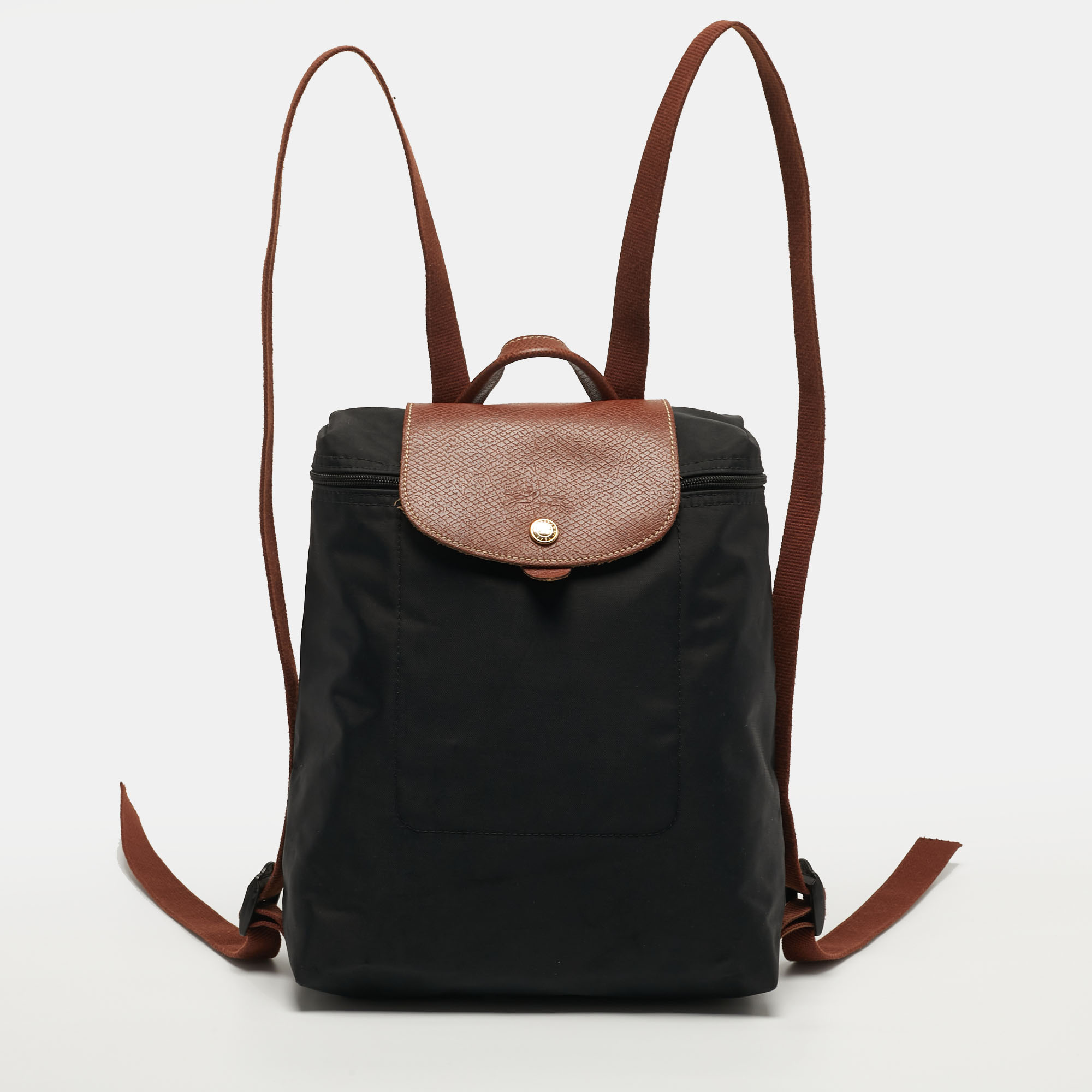 

Longchamp Le Pliage Black/Brown Nylon and Leather Backpack