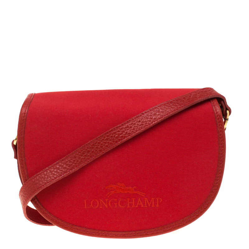 Longchamp Red Canvas and Leather Quadri Crossbody Bag