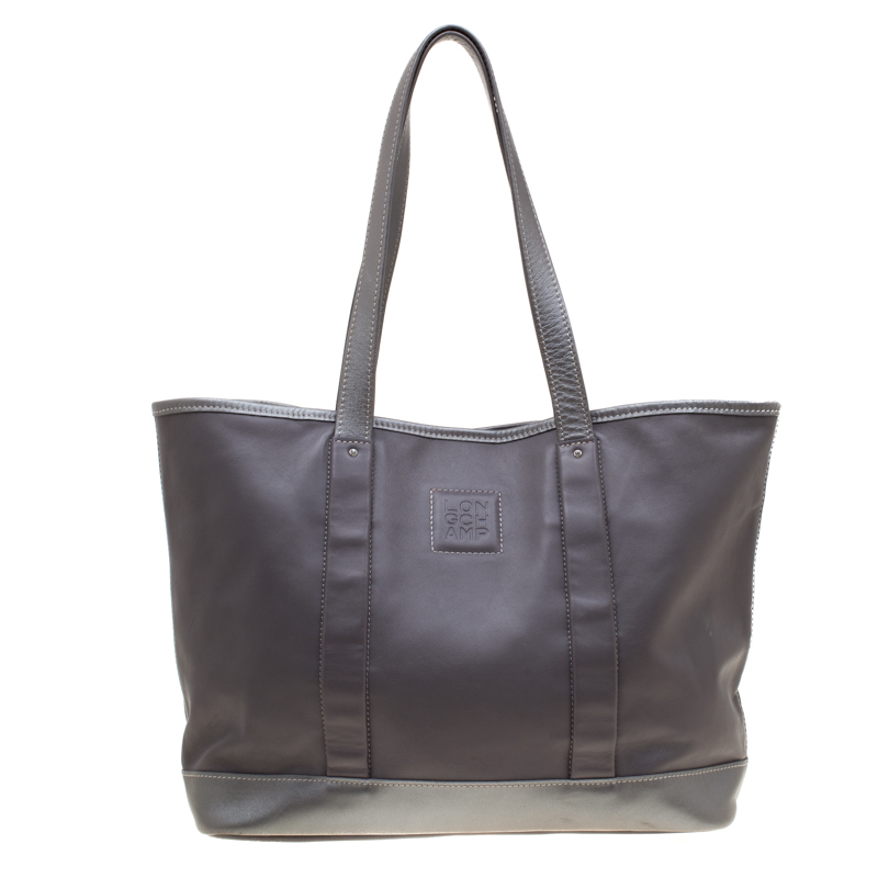Pre Owned Longchamp Grey Leather Tote