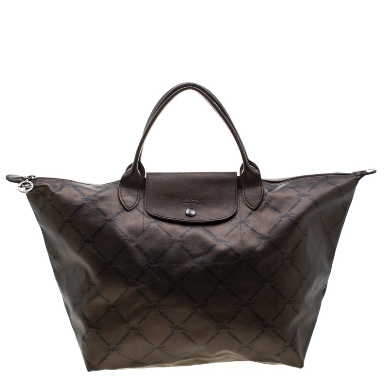 Pre Owned Longchamp Bronze Coated Fabric and Leather Le Pliage Tote