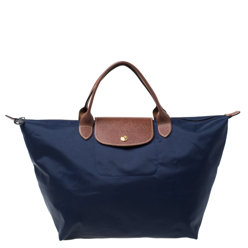 Pre Owned Longchamp Blue Nylon and Leather Medium Tote