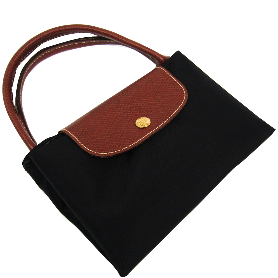 

Longchamp Black Nylon Leather Le Pliage  Tote