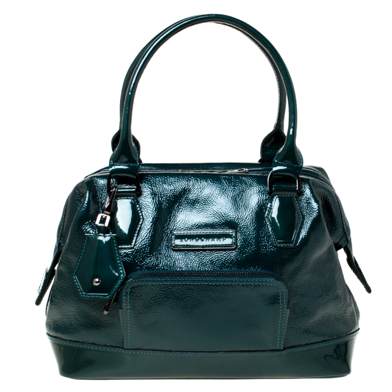 Pre Owned Longchamp Dark Green Patent Leather Legende Satchel