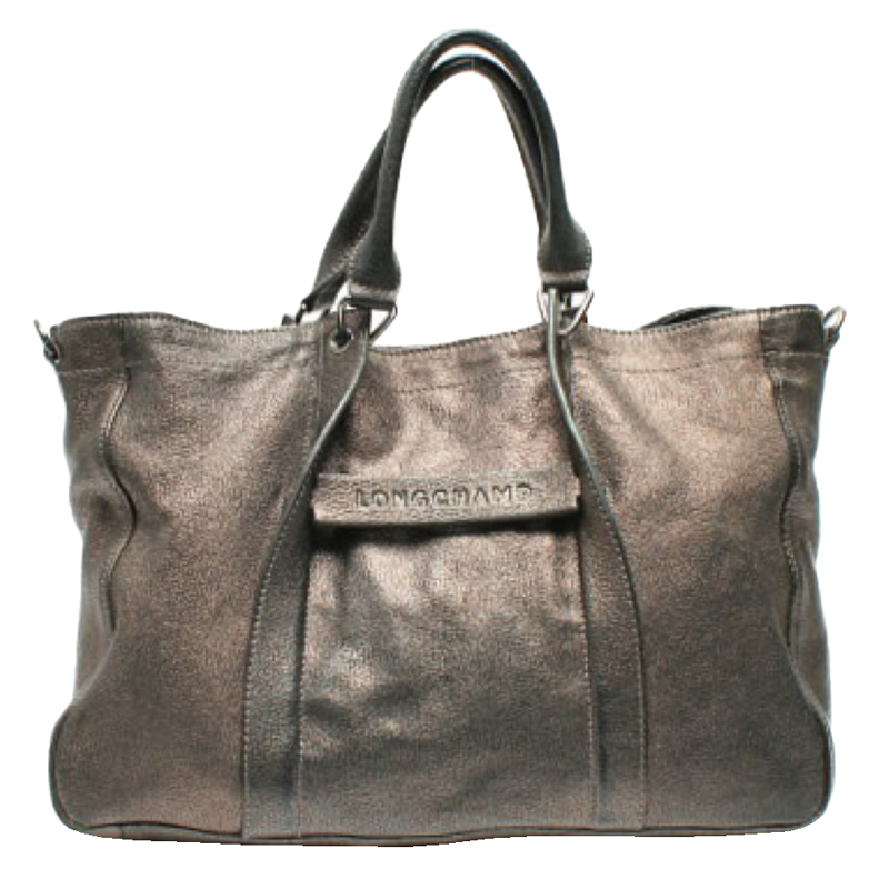 Pre Owned Longchamp Black/Gold Leather Tote Bag 