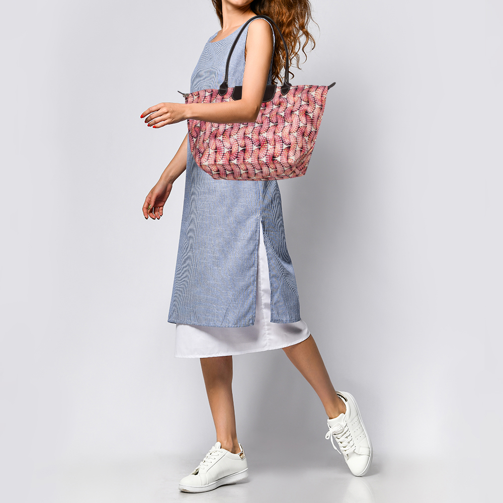 

Longchamp Pink/Brown Fabric and Leather Surf and The City Le Pliage Tote