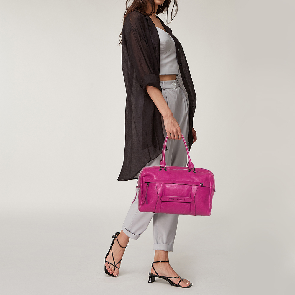 

Longchamp Pink Leather Front Zip Duffel Bag