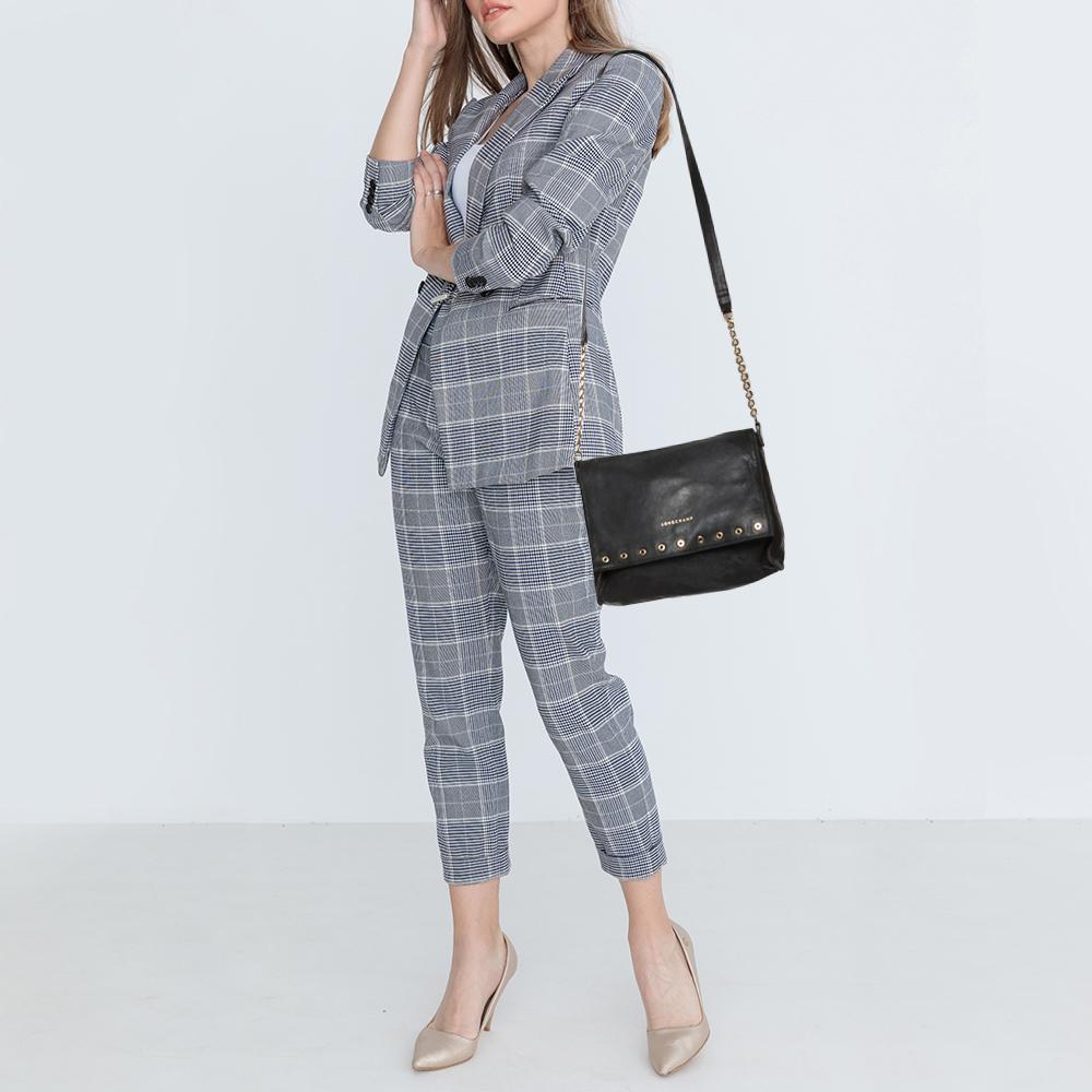 

Longchamp Black Leather Eyelet Embellished Crossbody Bag