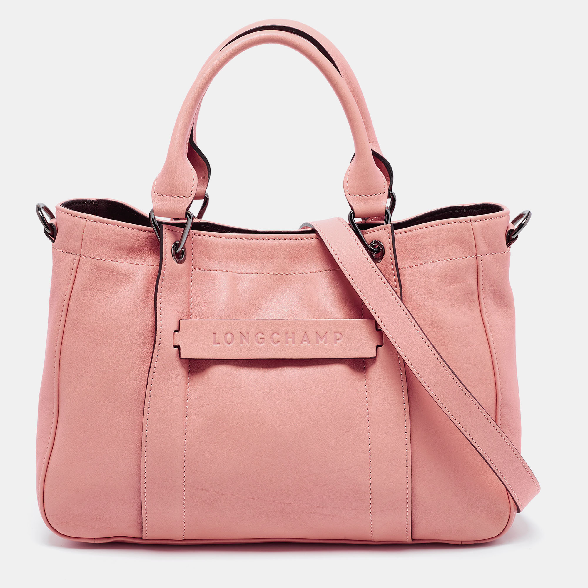 Pre-owned Longchamp Pink Leather Small 3d Tote
