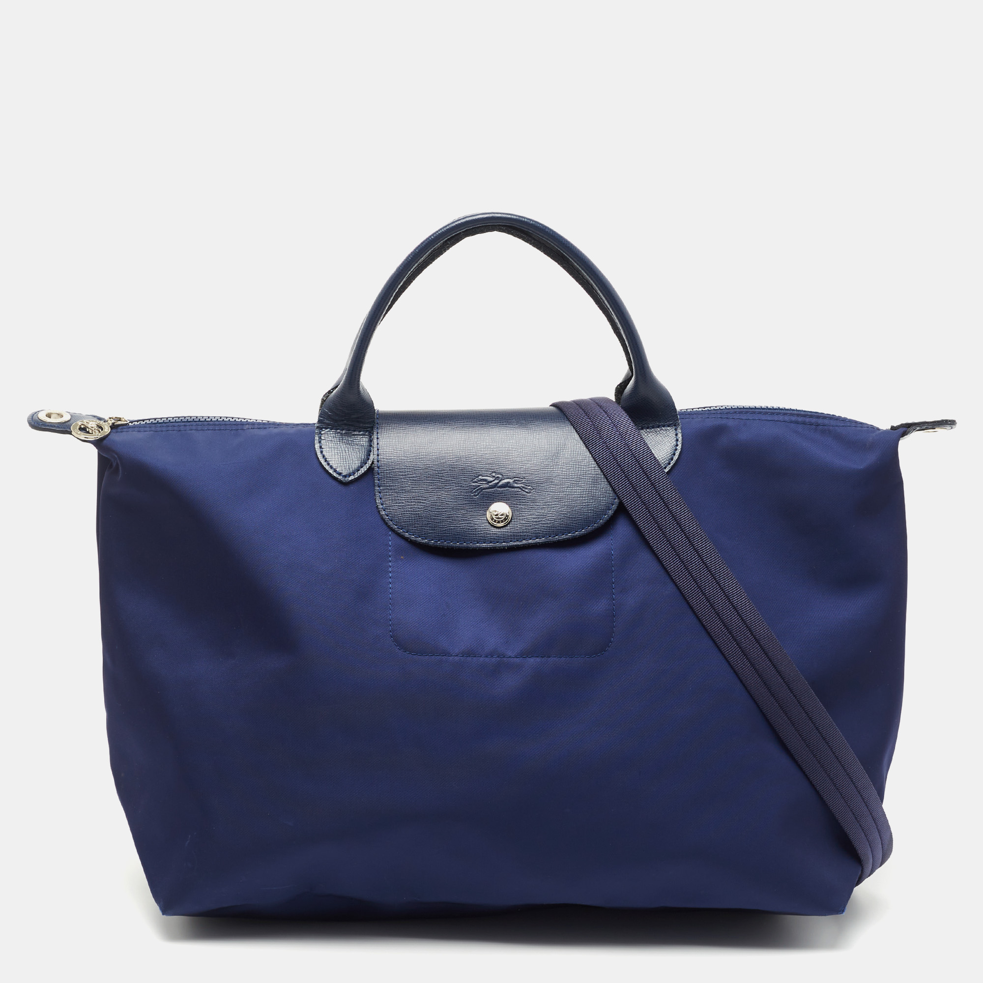 Pre-owned Longchamp Blue Nylon And Leather Le Pliage Tote
