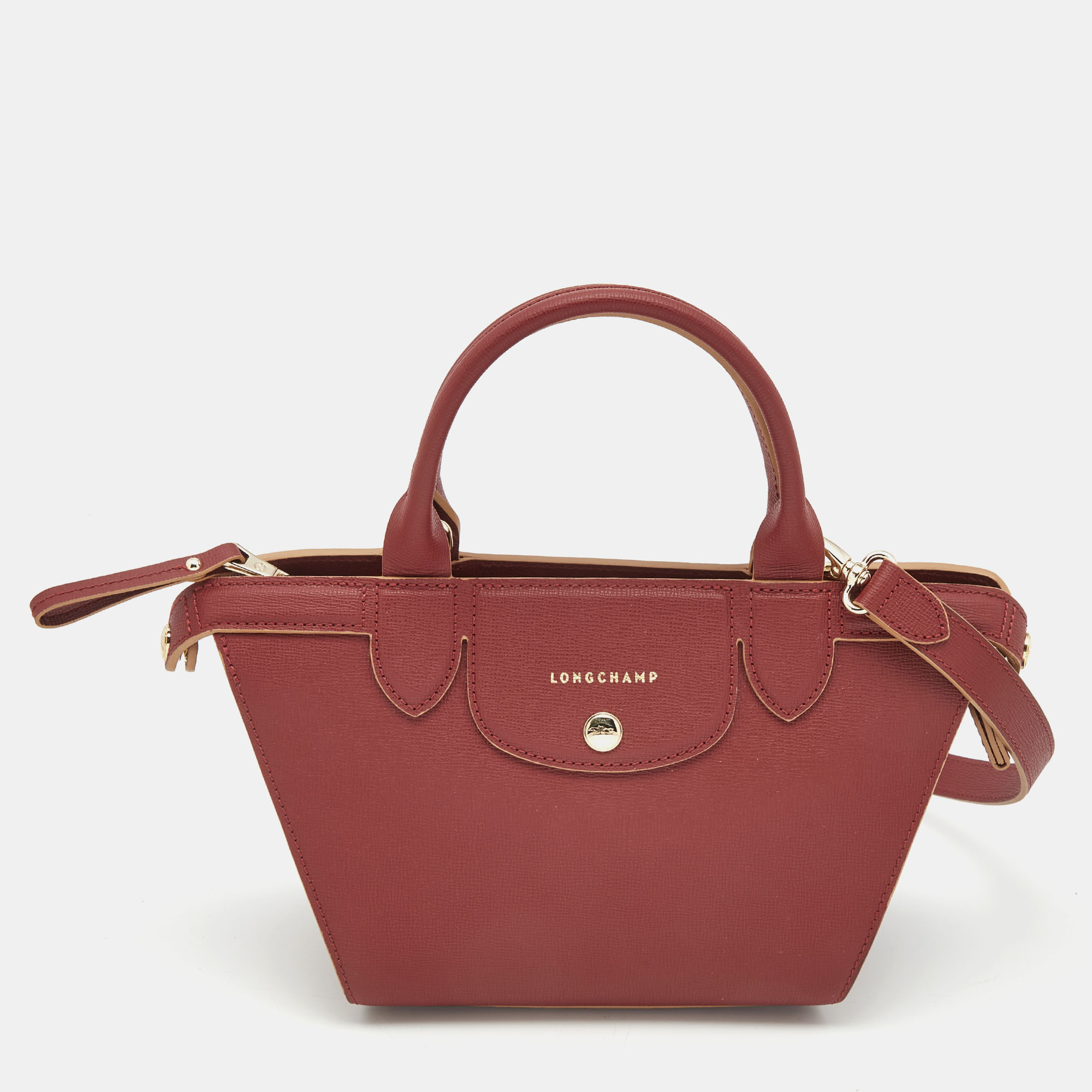 Pre-owned Longchamp Red Leather Small Le Pliage Heritage Tote