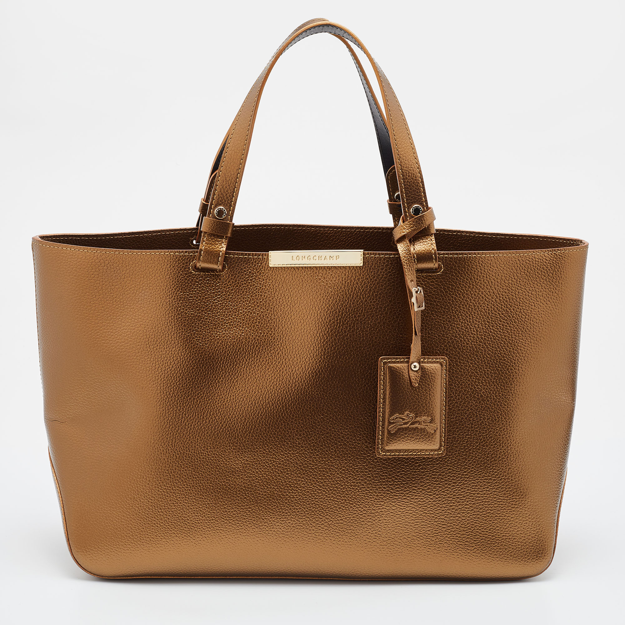 Pre-owned Longchamp Metallic Leather Large Le Foulonne City Tote