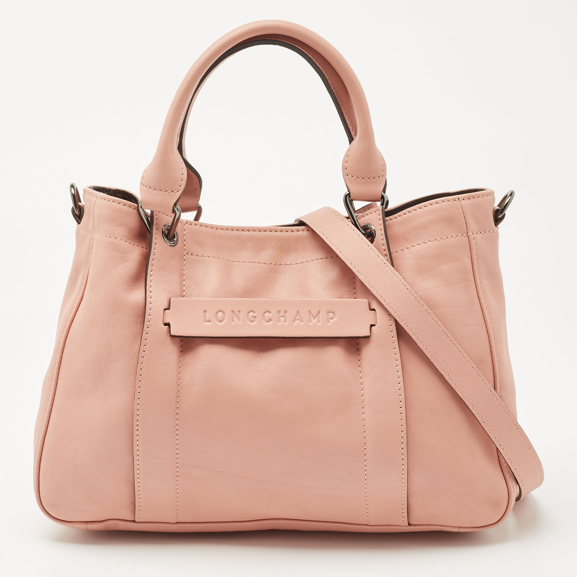 Pre-owned Longchamp Pink Leather Small 3d Sangle Tote
