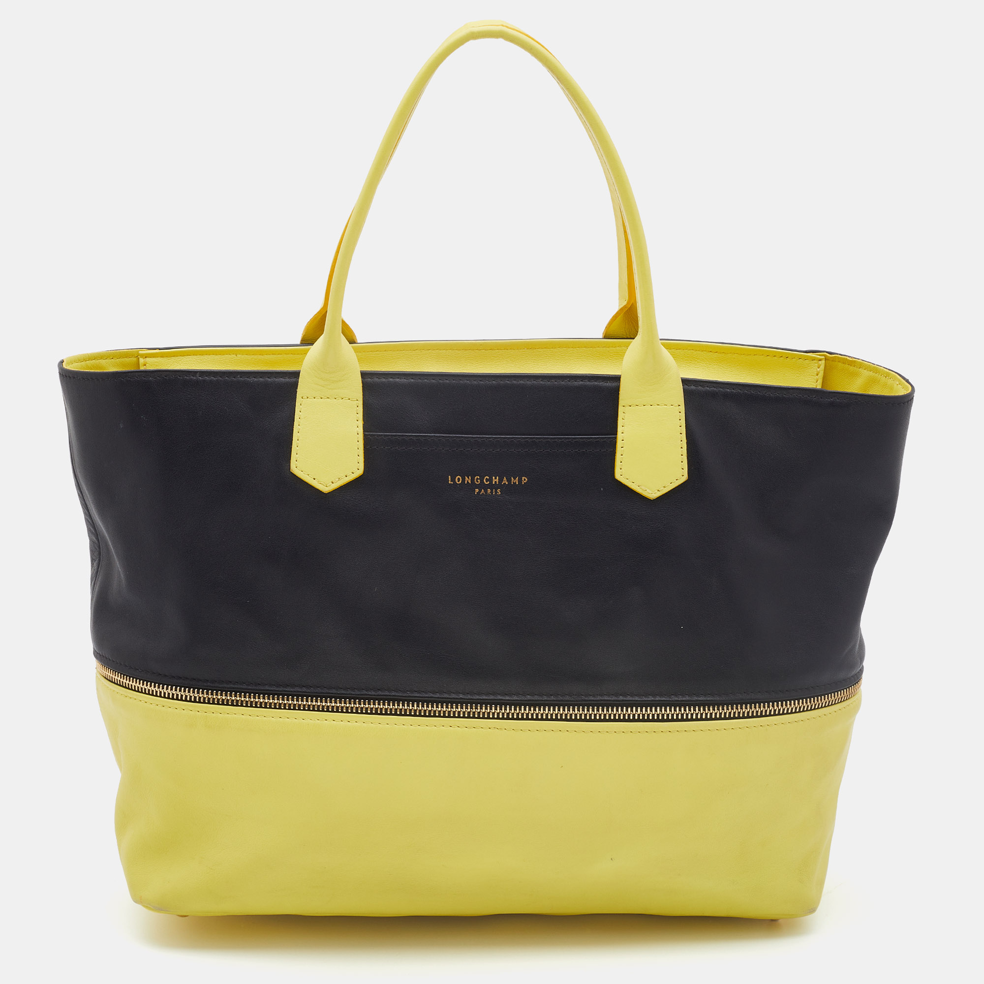 Pre-owned Longchamp Yellow/black Leather Expandable Tote