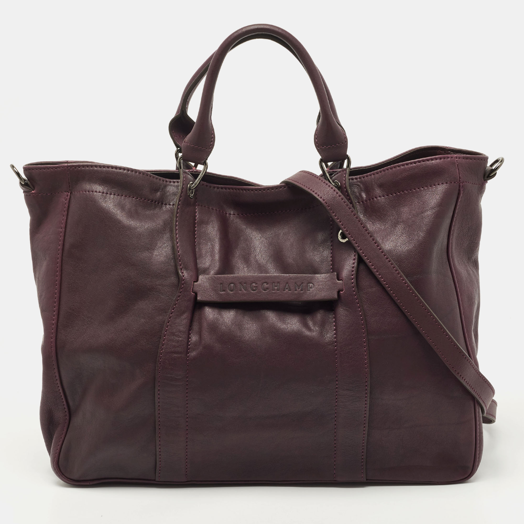 

Longchamp Purple Leather Large 3d Shopper Tote
