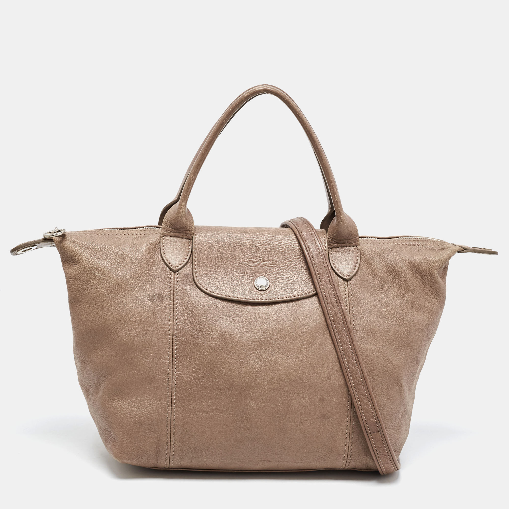 Pre-owned Longchamp Brown Leather Le Pliage Cuir Tote