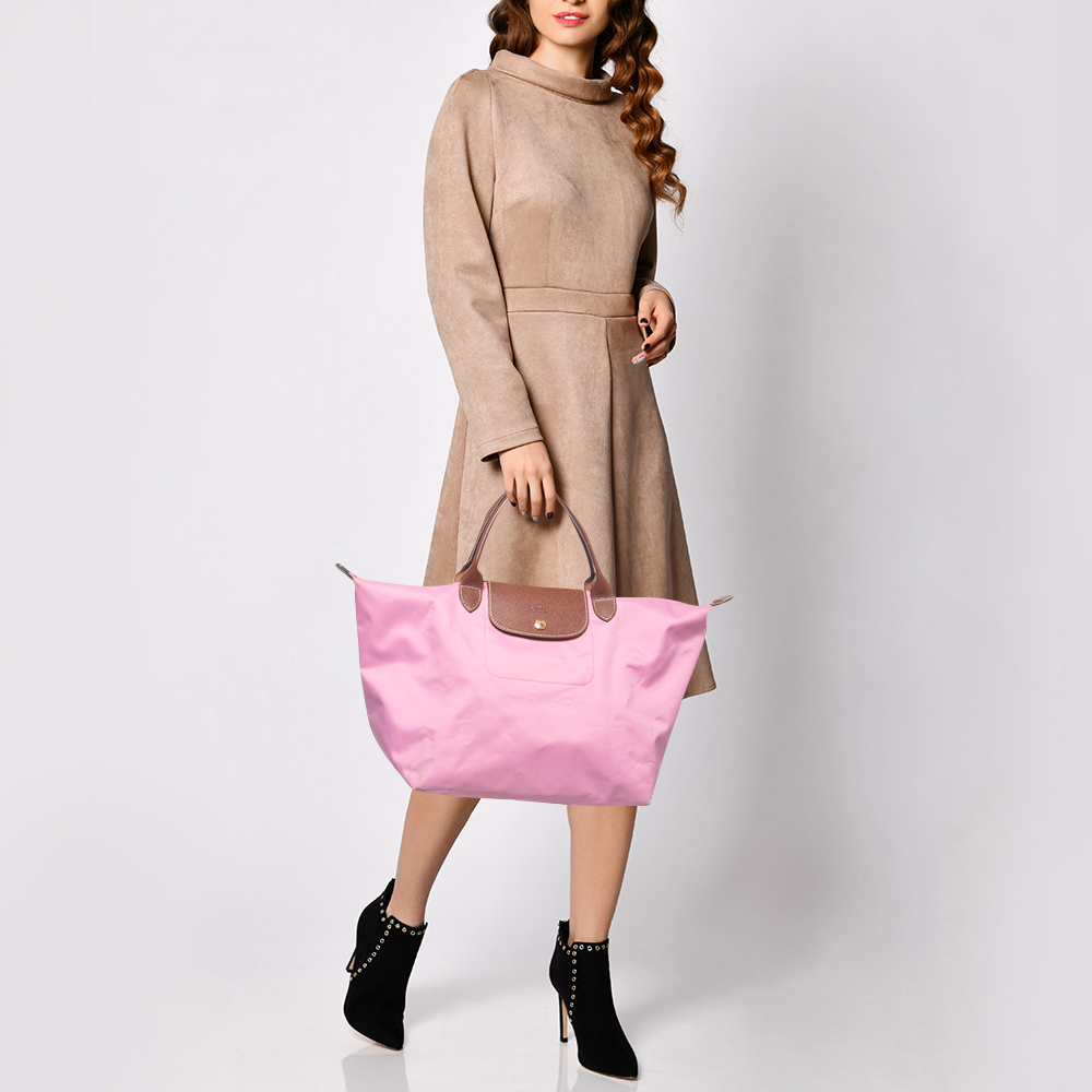 

Longchamp Brown/Pink Nylon  Le Pliage Tote