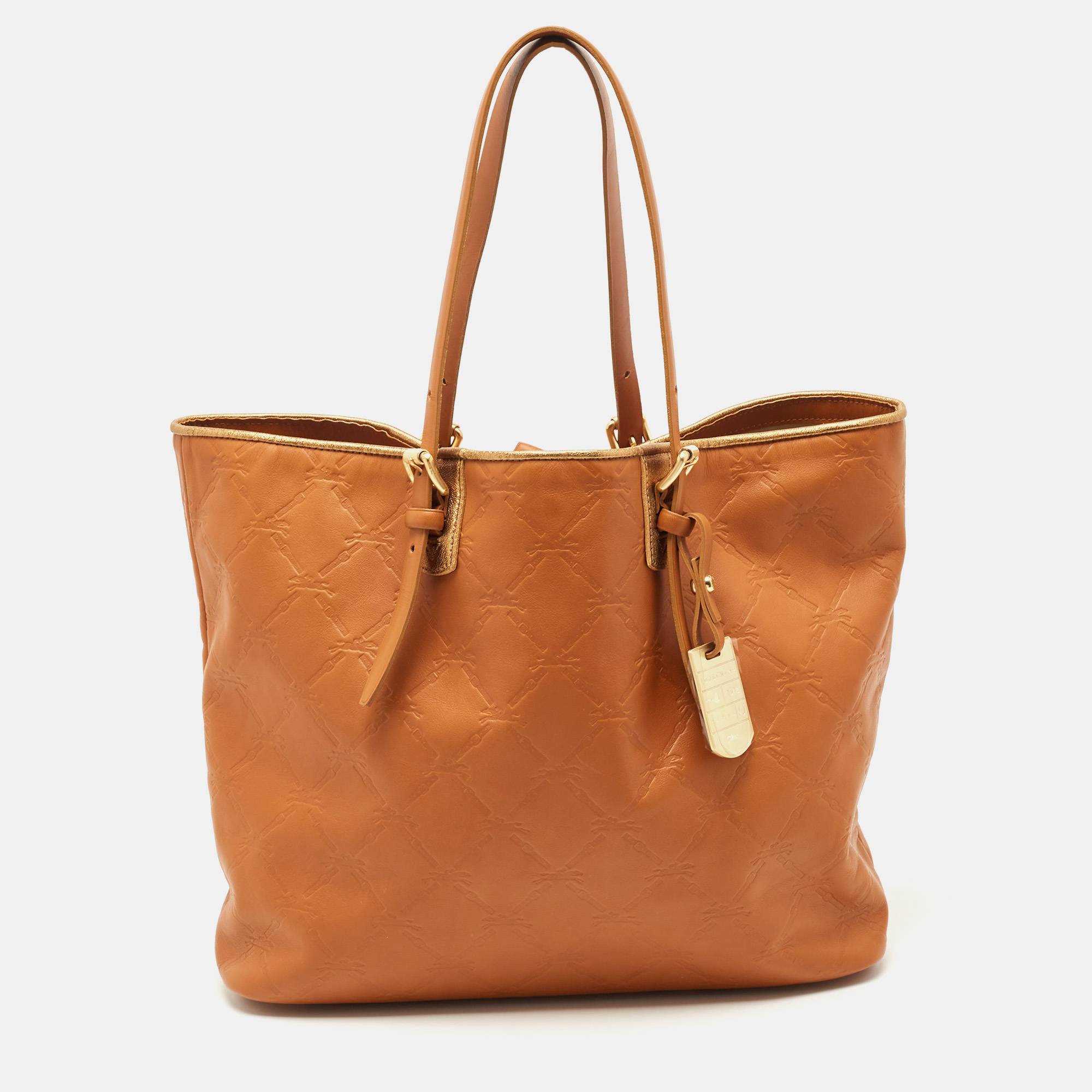Pre-owned Longchamp Brown/bronze Quilted Embossed Leather Large Lm Cuir Tote
