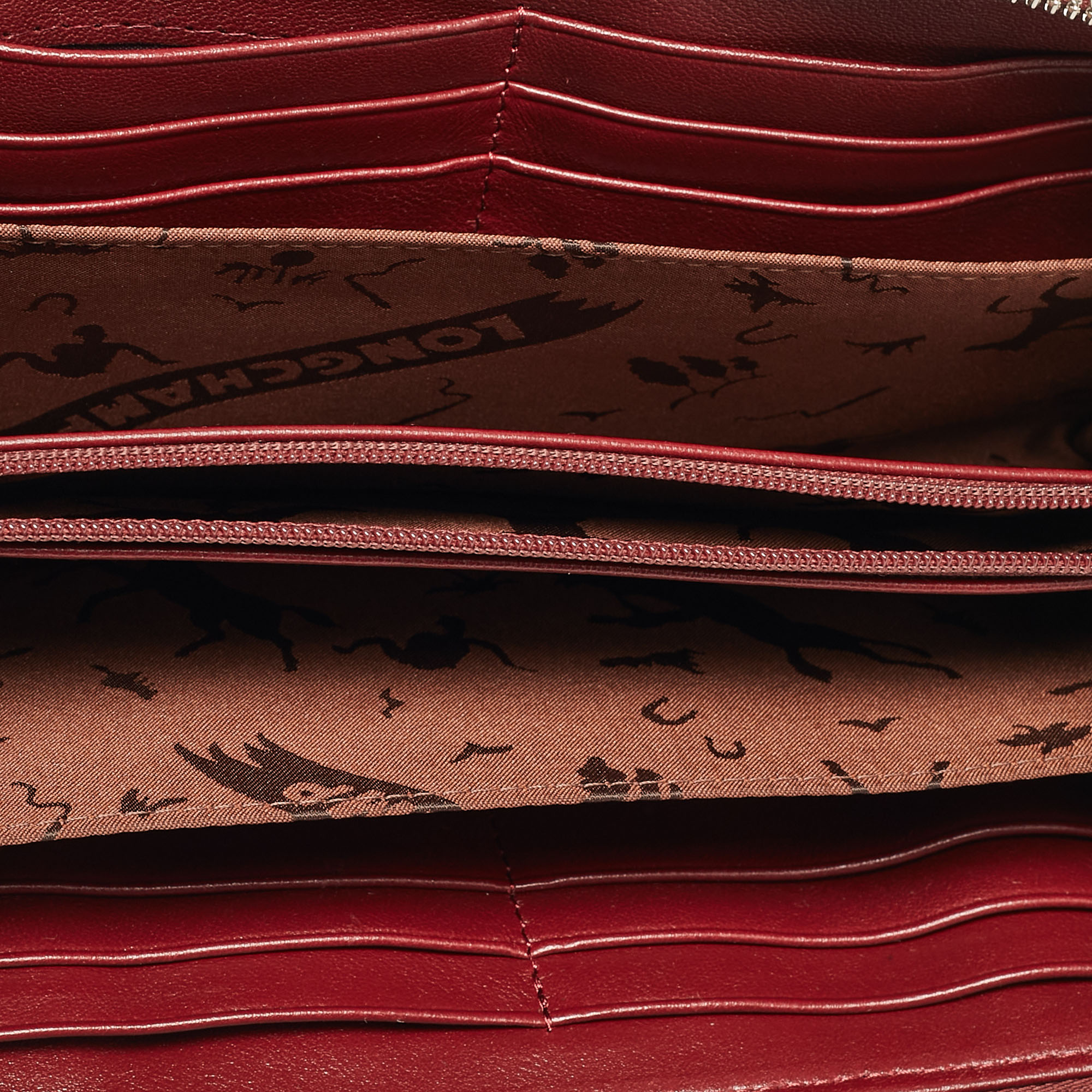 

Longchamp Dark Red Cuir Leather Le Pliage Zip Around Wallet