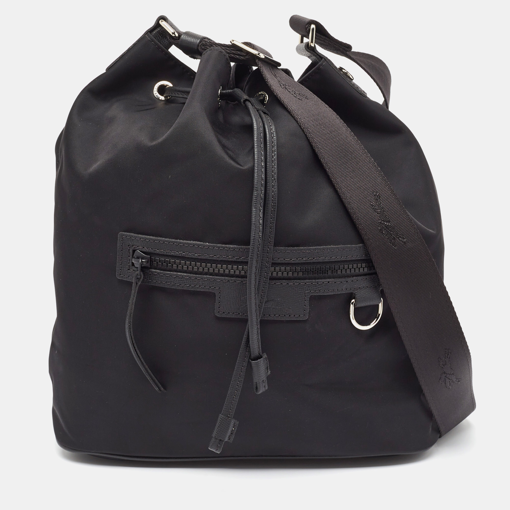 Pre-owned Longchamp Black Nylon Le Pliage Neo Bucket Shoulder Bag