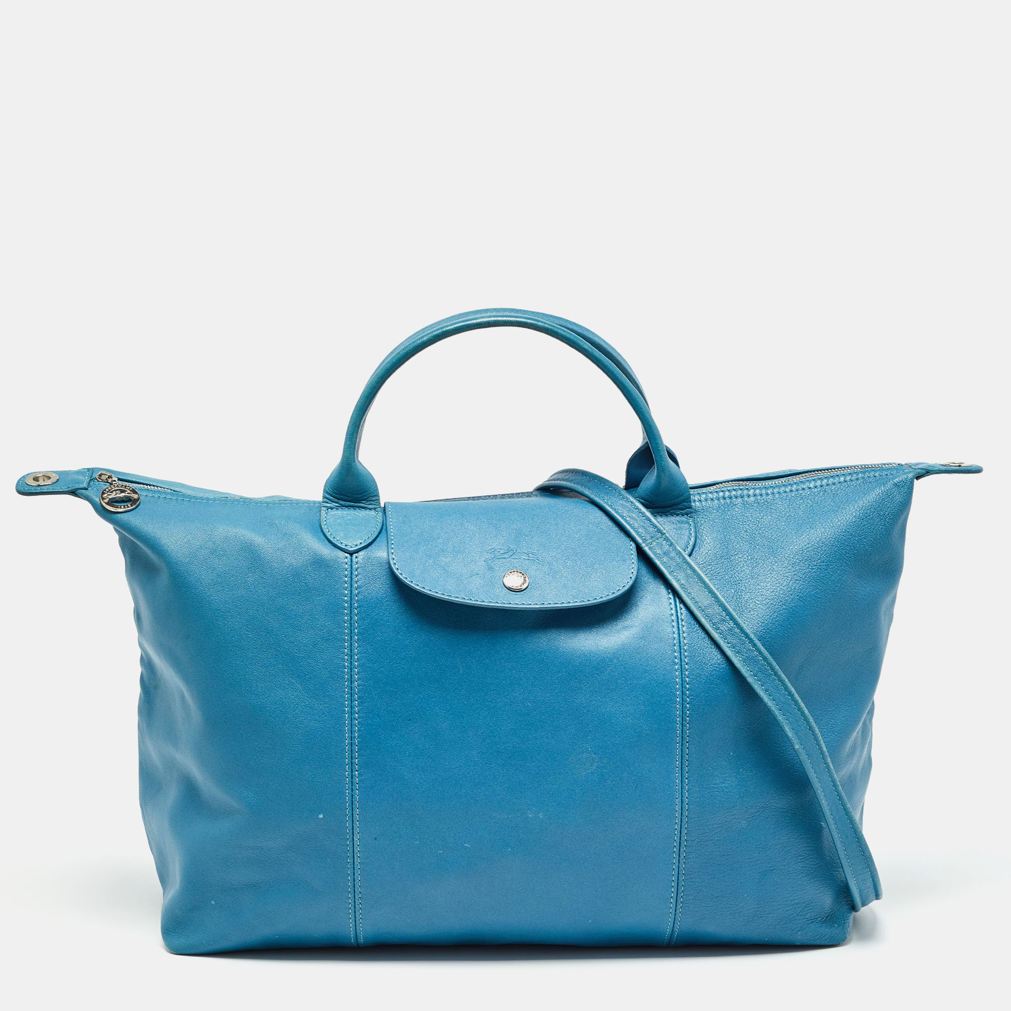 Pre-owned Longchamp Blue Leather Le Pliage Cuir Tote