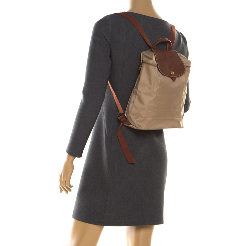 

Longchamp Beige/Brown Nylon Le Pliage Backpack