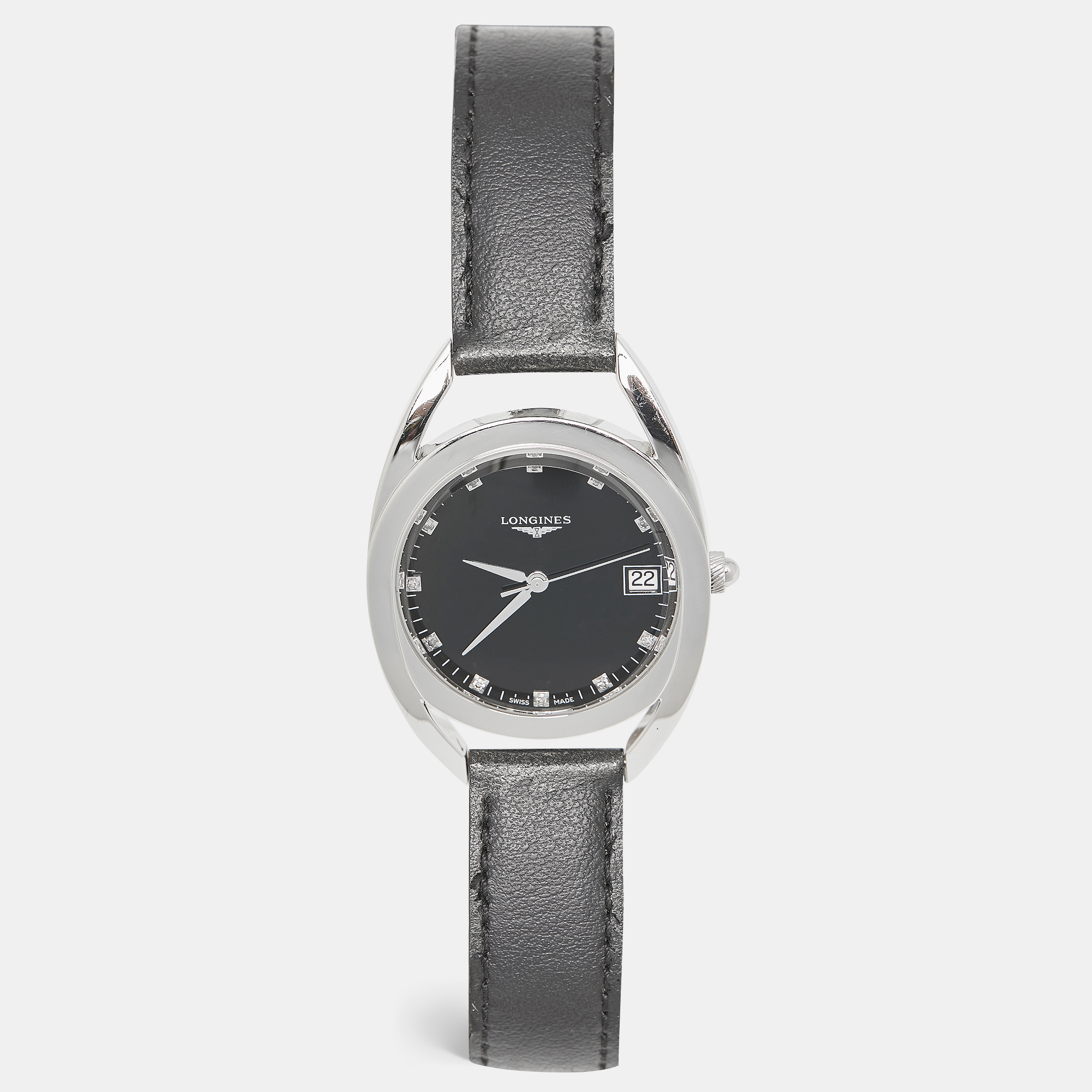 

Longines Black Diamond Stainless Steel Leather Equestrian L6.138.4.57.0 Women's Wristwatch