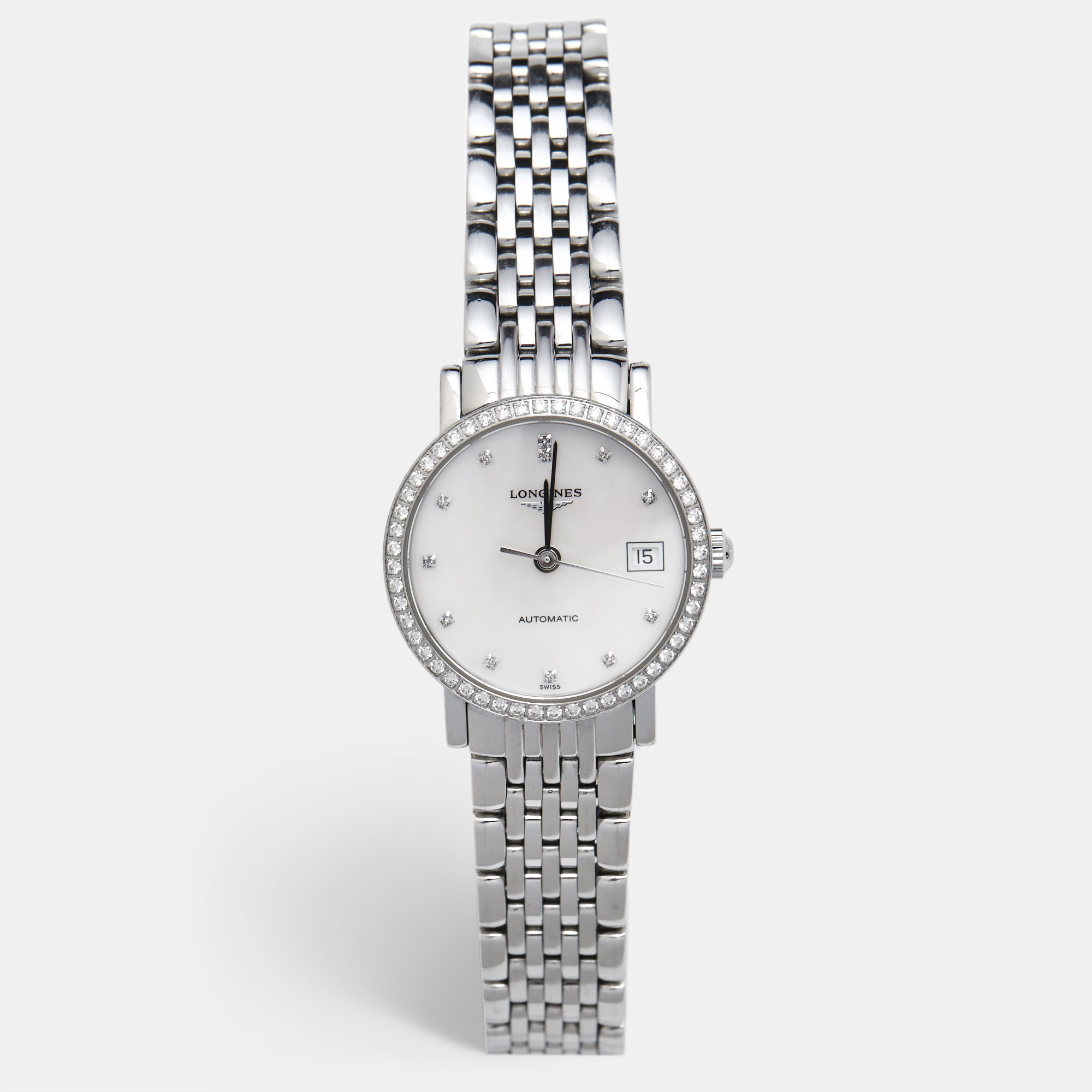 

Longines Mother Of Pearl Diamond Stainless Steel Elegant L4.309.0.876 Women's Wristwatch, Silver