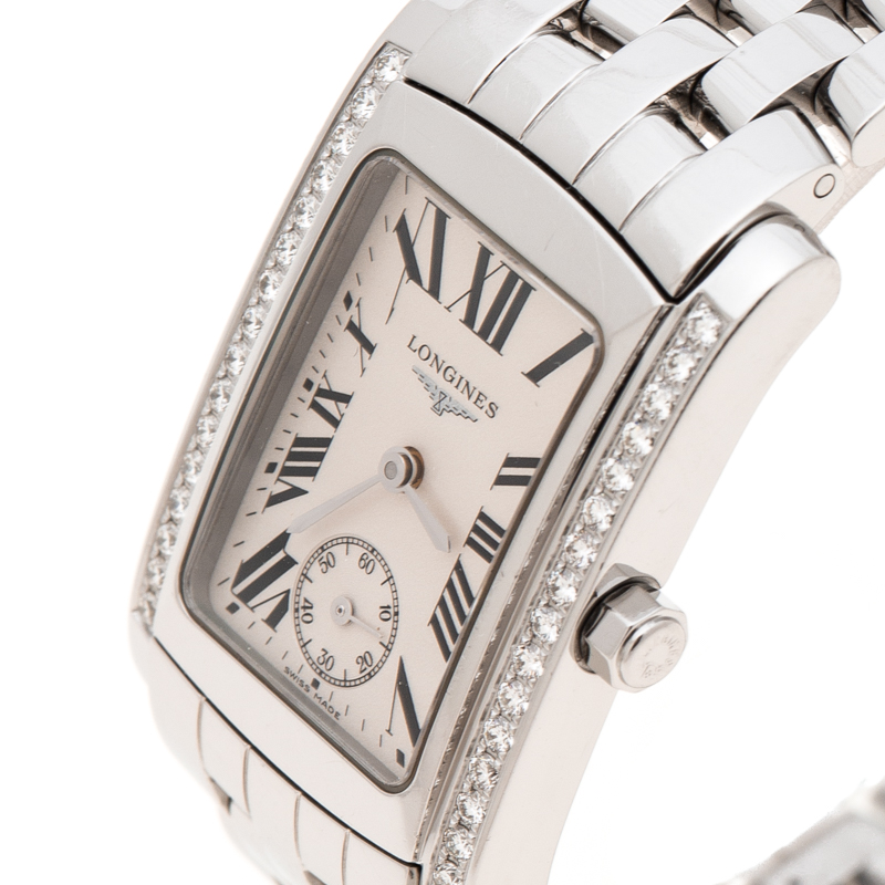 

Longines White Stainless Steel and Diamonds Dolcevita L5.502.0.71.6 Women's Wristwatch, Silver