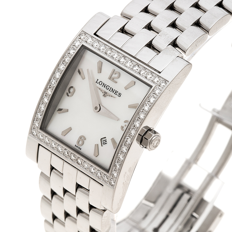

Longines White Mother of Pearl Stainless Steel Diamond Dolcevita L5.503.0 Women's Wristwatch, Silver