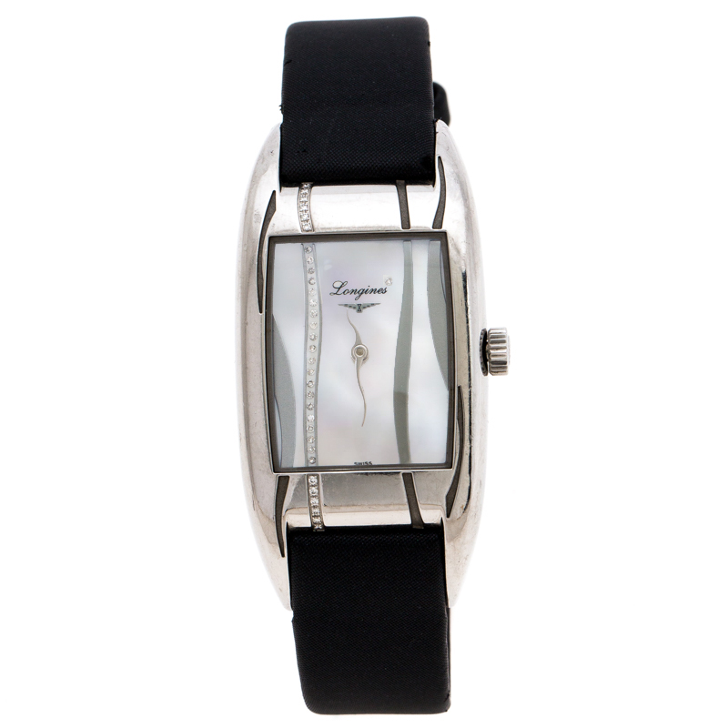 Pre-owned Longines Mother Of Pearl Stainless Steel Diamonds Bellearti L2.504.0 Women's Wristwatch 25 Mm In Black