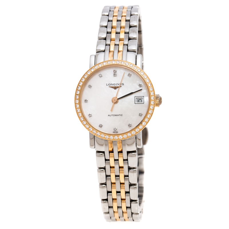 Pre Owned Longines Mother of Pearl 18K Rose Gold Stainless Steel Elegant Collection L4.309.5 Women's Wristwatch 25.50 mm