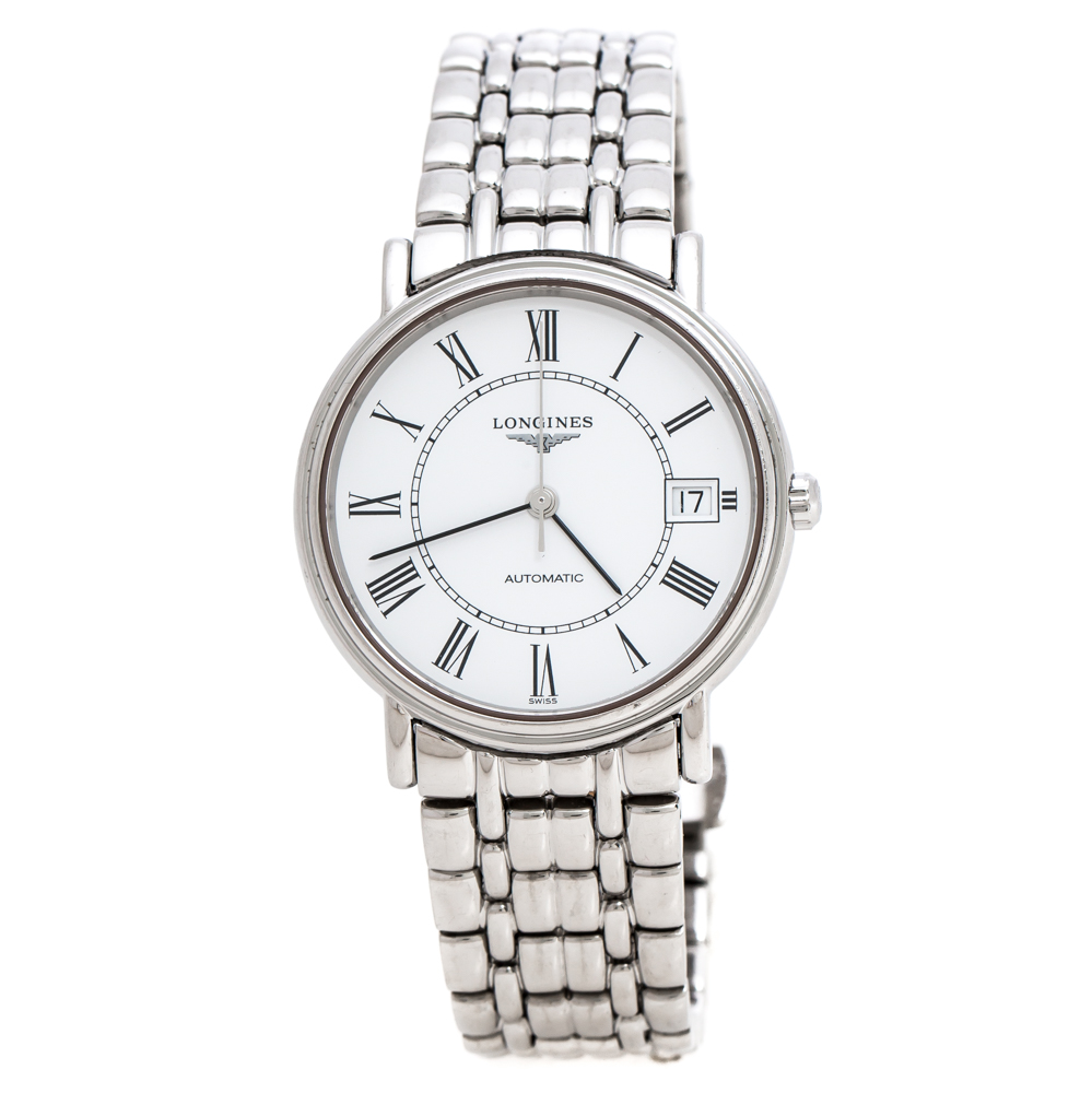 Longines White Stainless Steel Presence L4.821.4 Women's Wristwatch 34. ...