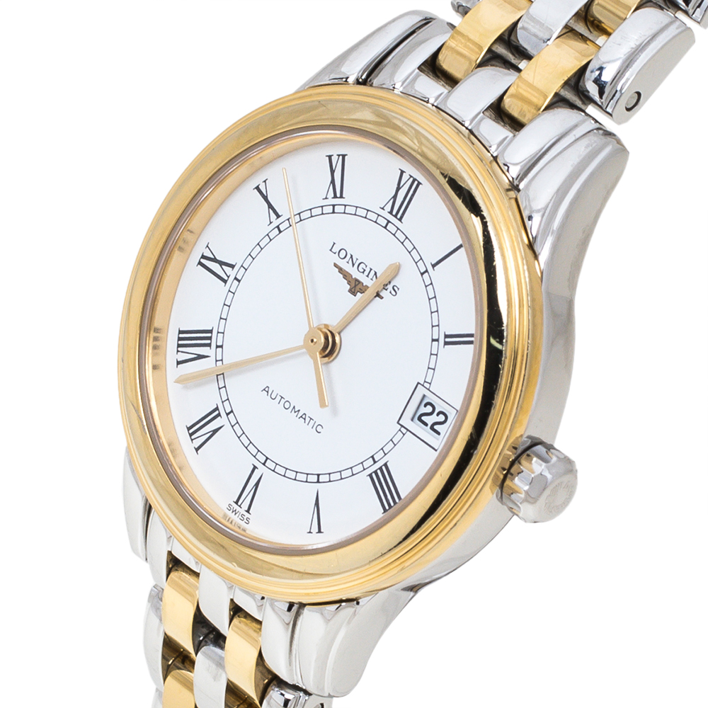 

Longines White Two-Tone Stainless Steel Flagship L4.274.3 Women's Wristwatch, Gold