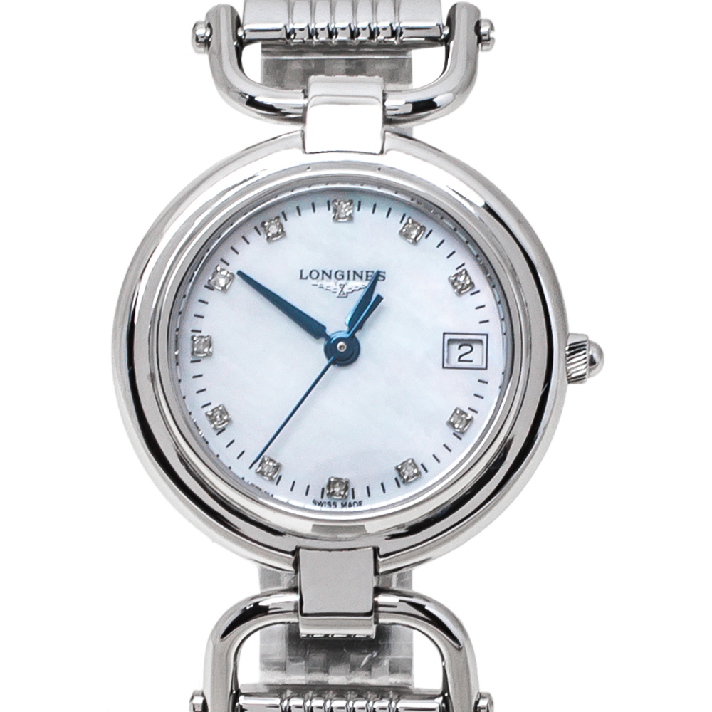 

Longines Mother Of Pearl Stainless Steel Diamond Equestrian Collection L6.130.4.87.6 Women's Wristwatch, Silver
