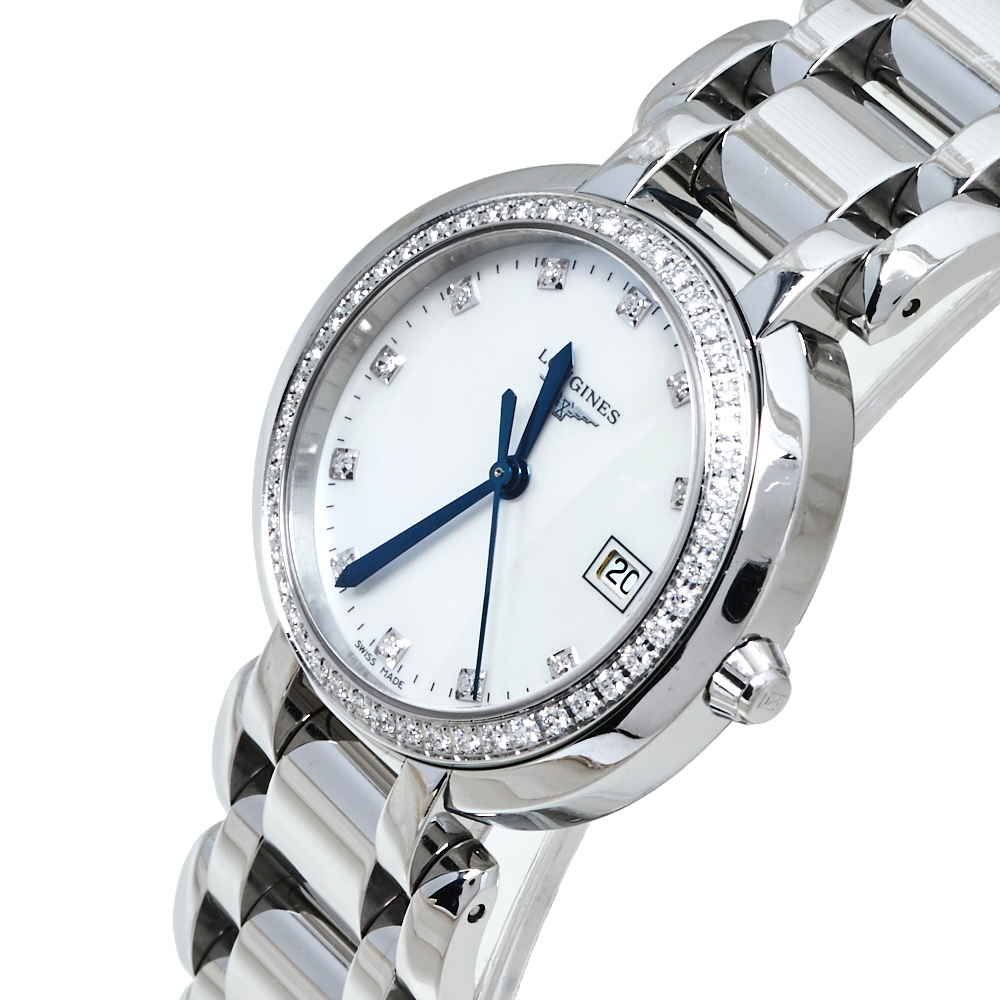 

Longines Mother Of Pearl Stainless Steel Diamonds PrimaLuna L8.112.0 Women's Wristwatch, White