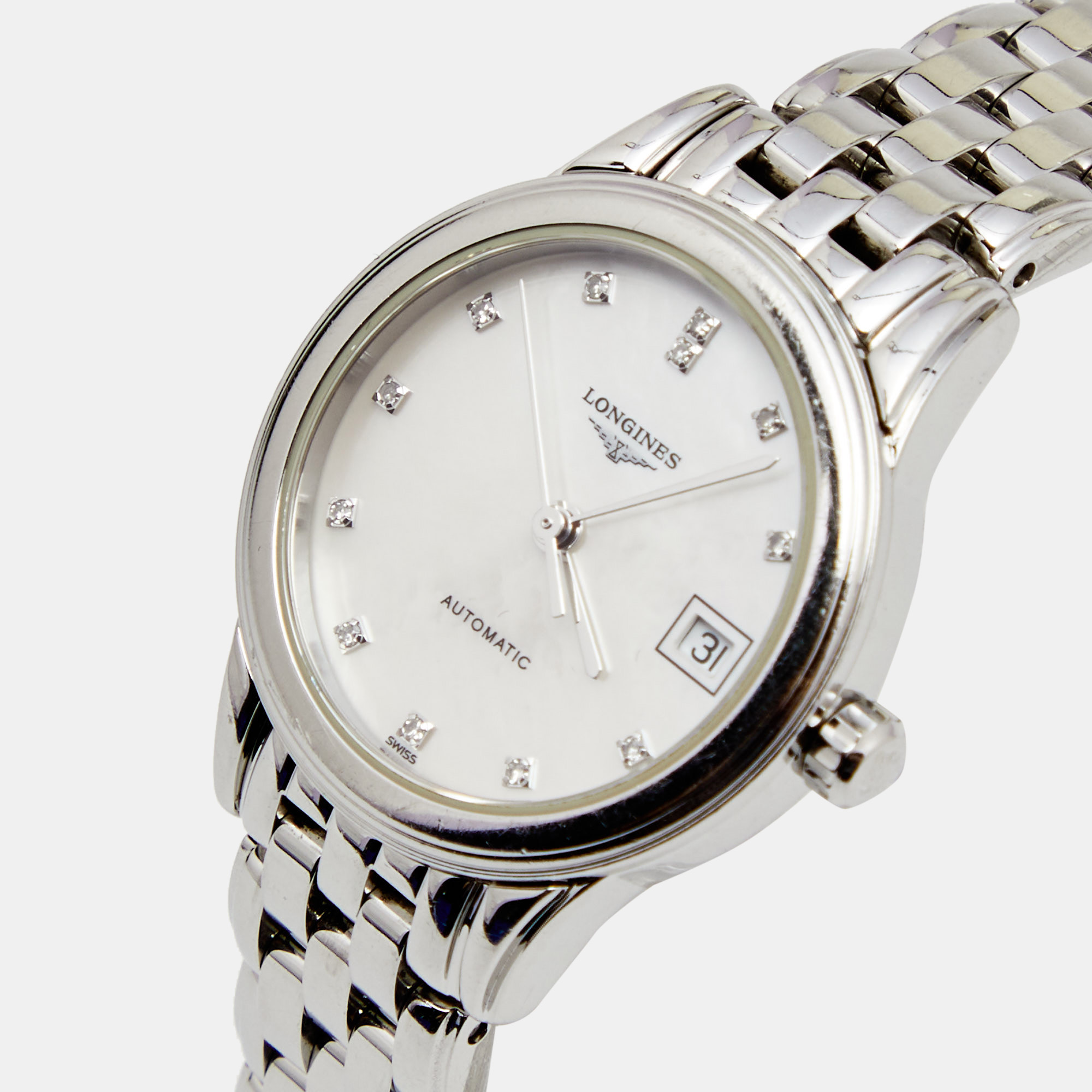 

Longines Mother of Pearl Stainless Steel Flagship L4.274.4.87.6 Women's Wristwatch, White