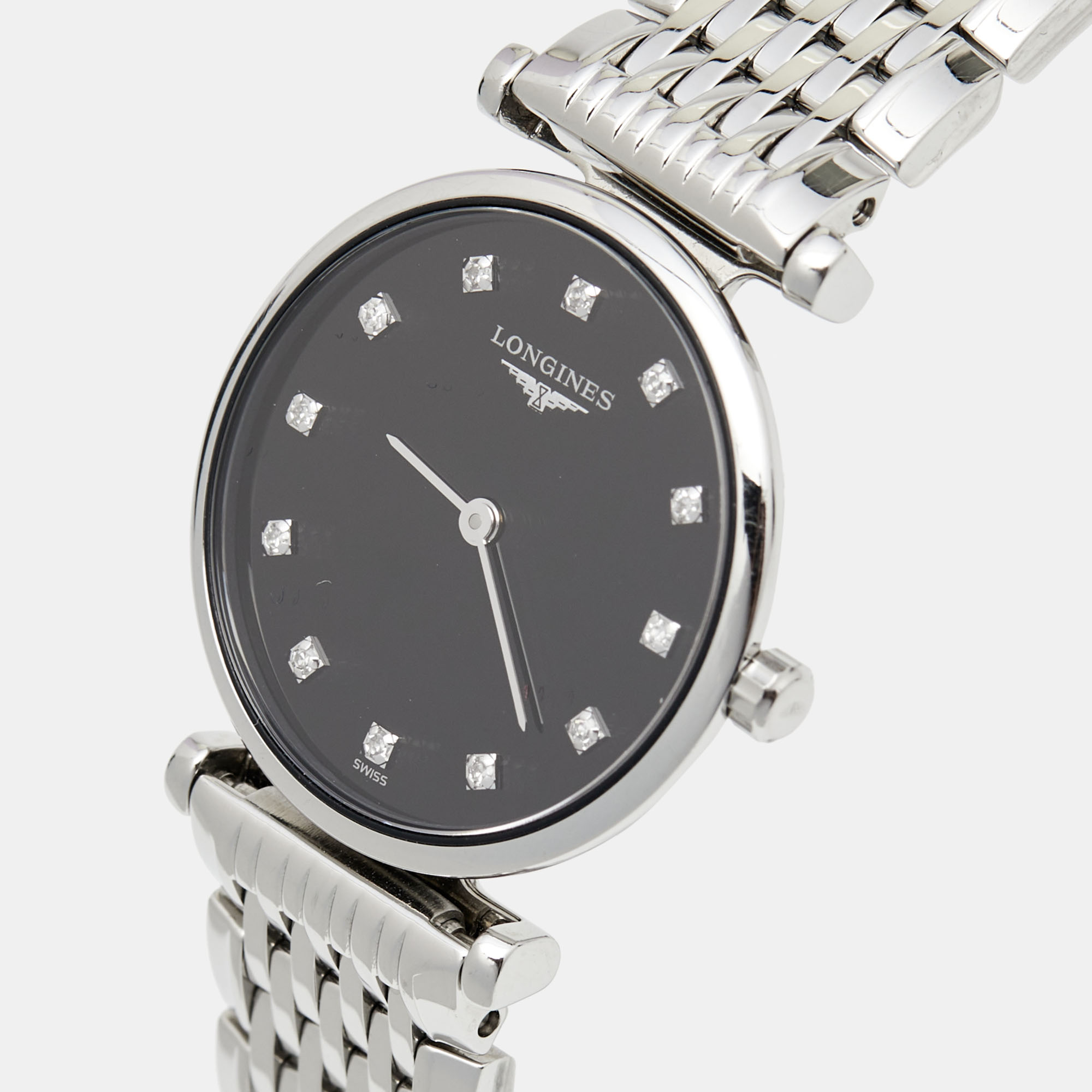 

Longines Black Stainless Steel Diamond La Grande Classique L4.209.4.58.6 Women's Wristwatch, Silver