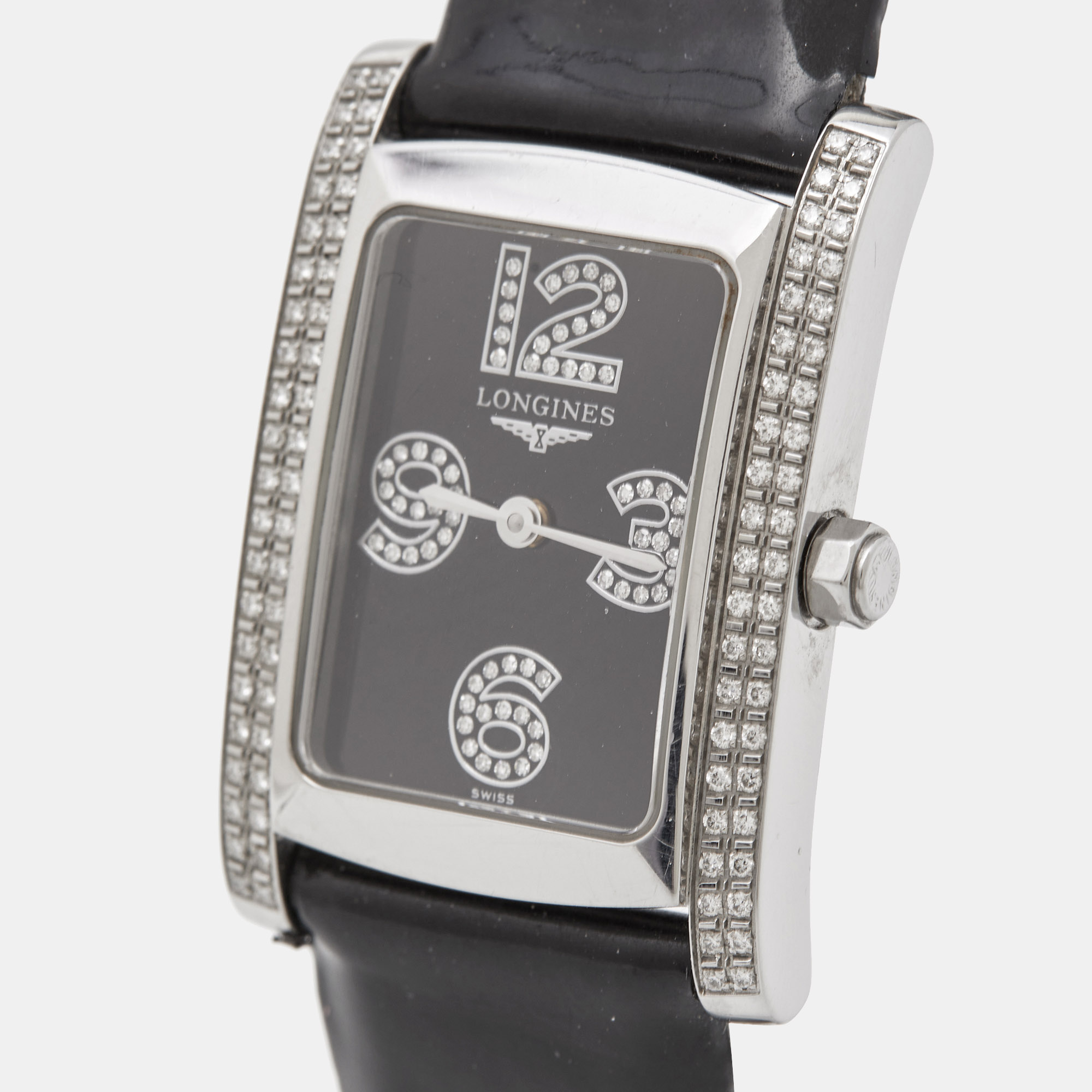 

Longines Black Stainless Steel Diamond Leather Dolce Vita L5.502.0.51.2 Women's Wristwatch