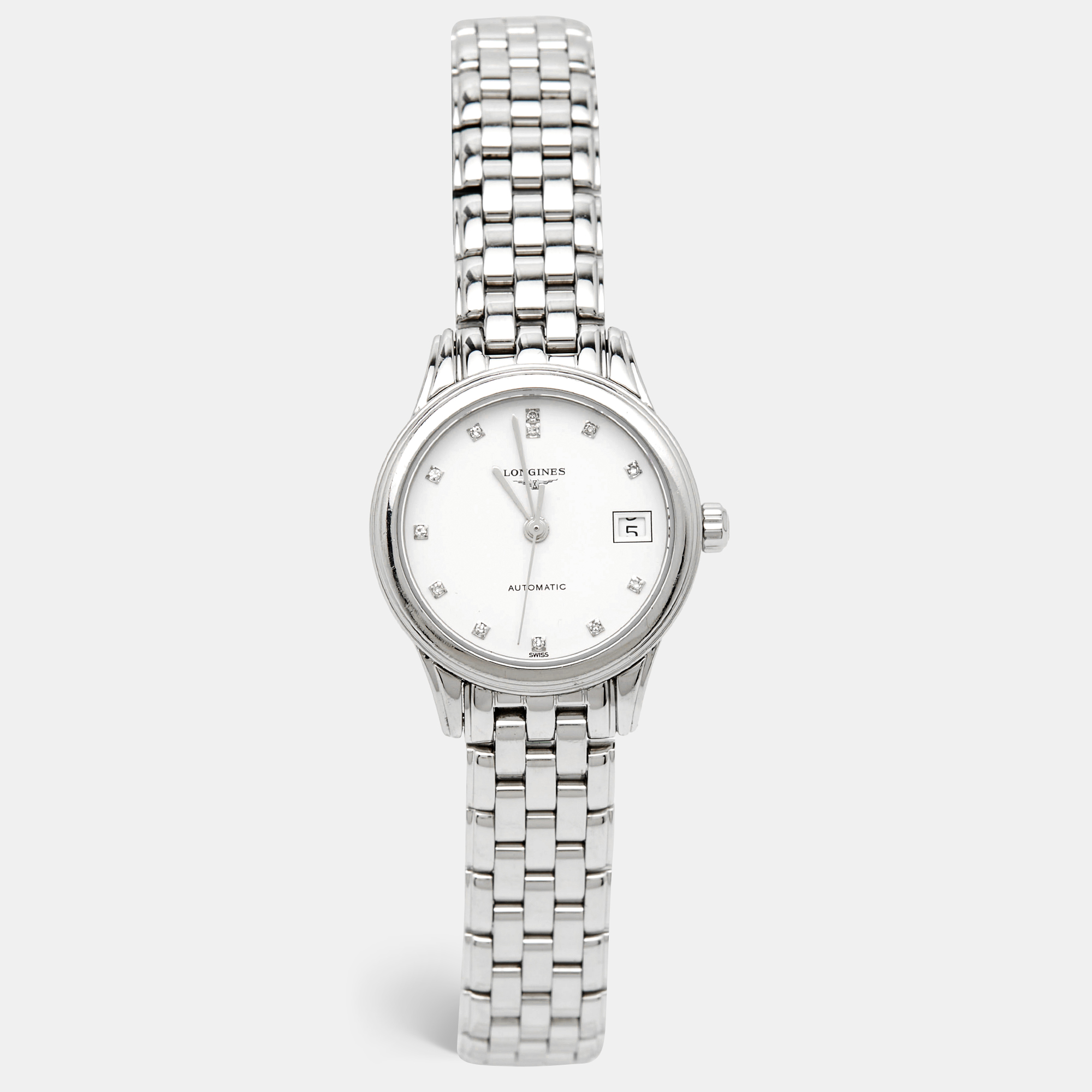

Longines White Stainless Steel Diamond Flagship L4.274.4.27.6 Women's Wristwatch, Silver