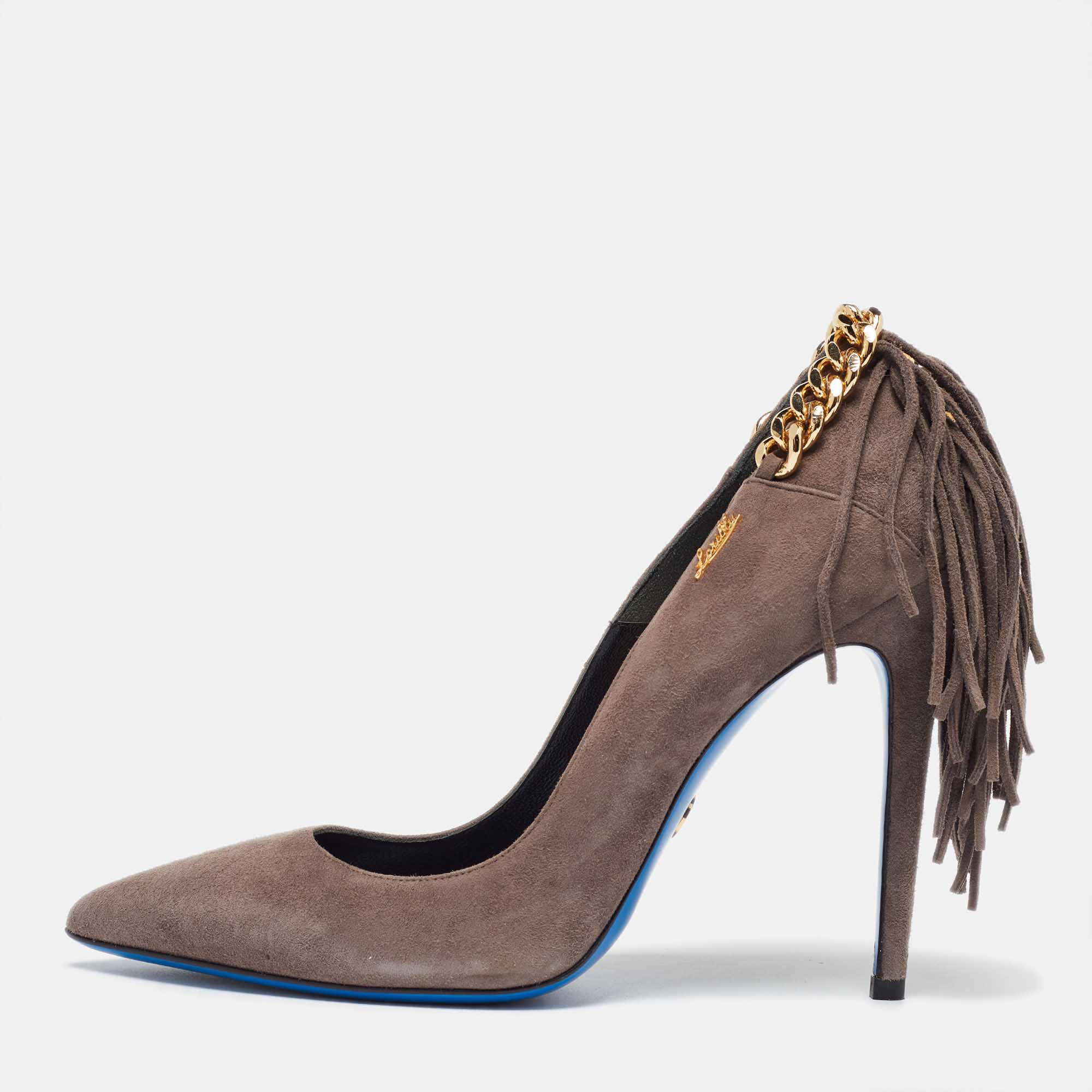 

Loriblu Grey Suede Chain and Fringe Detailed Pointed Toe Pumps Size