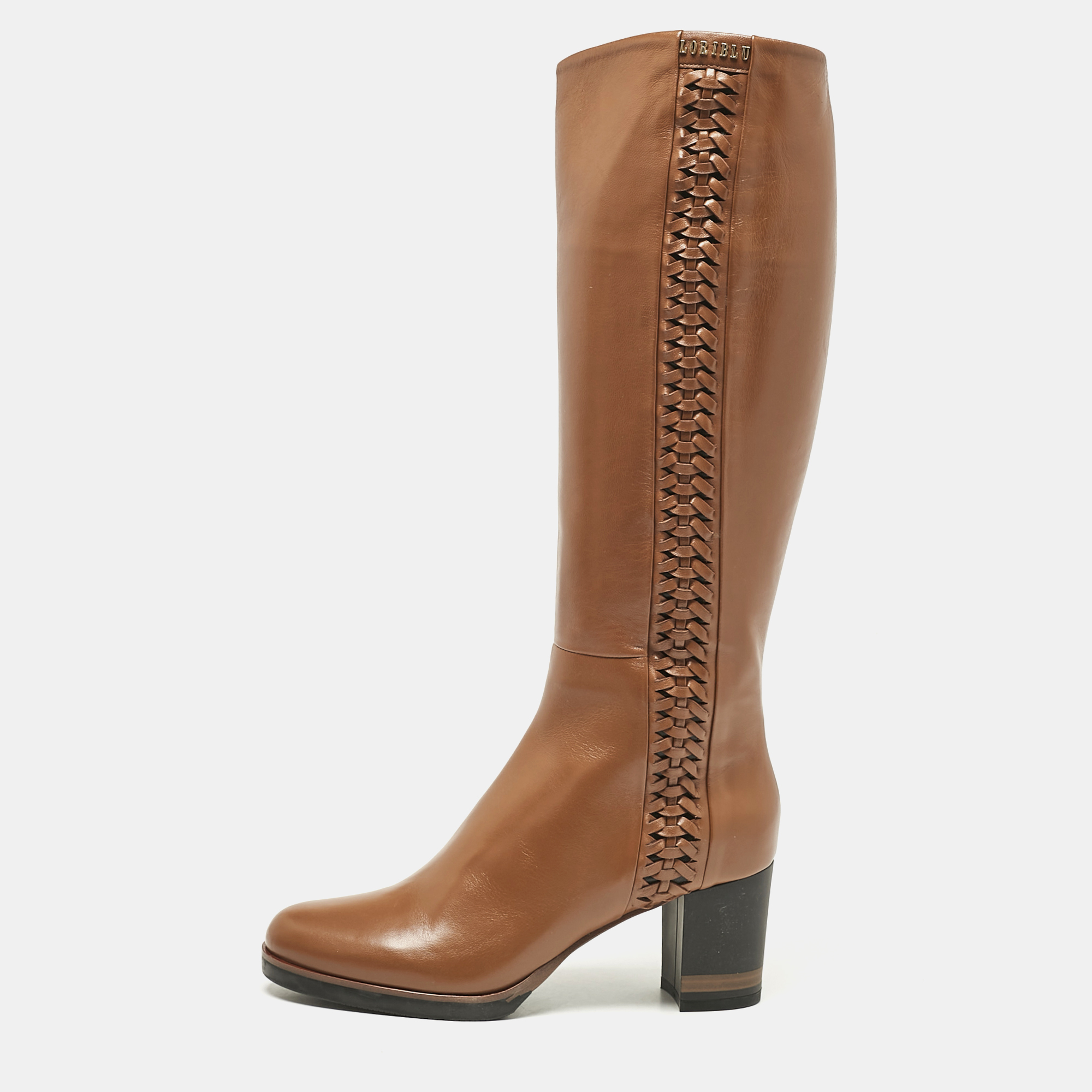 

Loriblu Brown Leather Weave Detail Knee High Boots Size